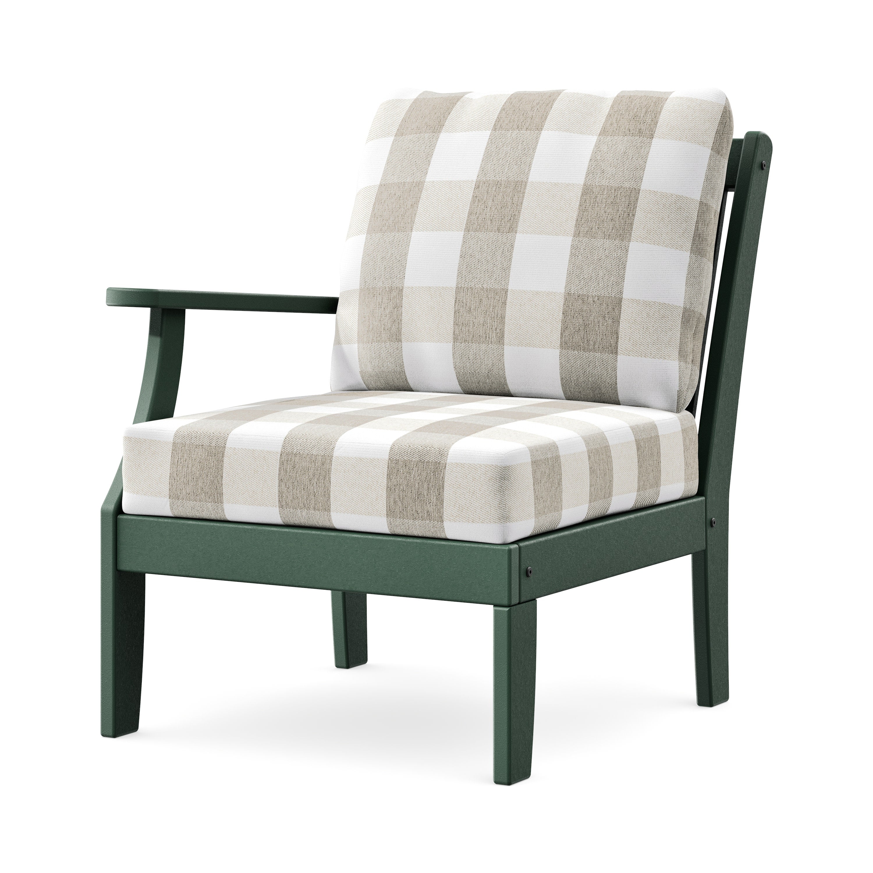 Braxton Modular Left Arm Chair in Green / Buffalo Plaid Dune Burlap
