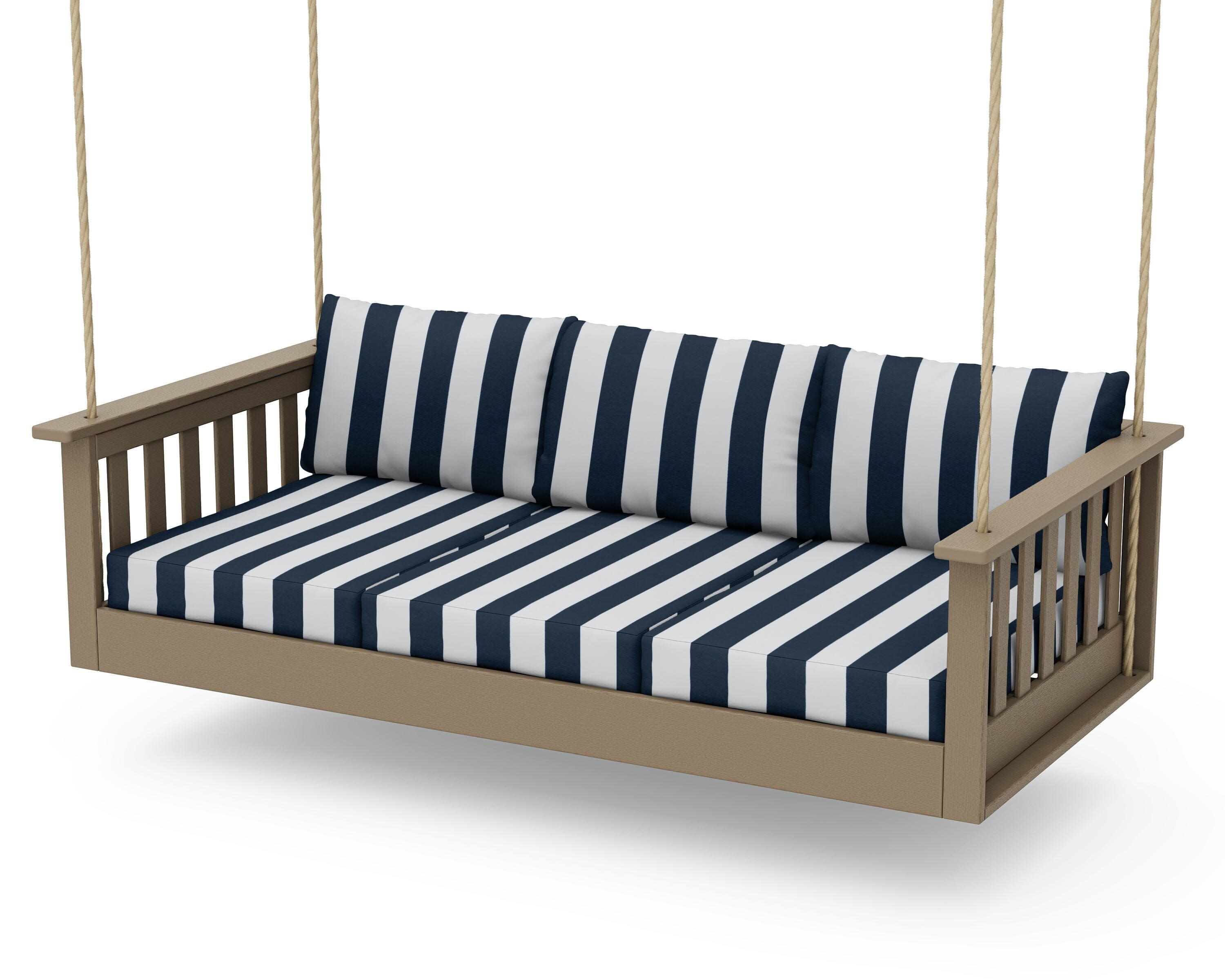 Vineyard Daybed Swing in Vintage Sahara / Cabana Stripe Marine Indigo