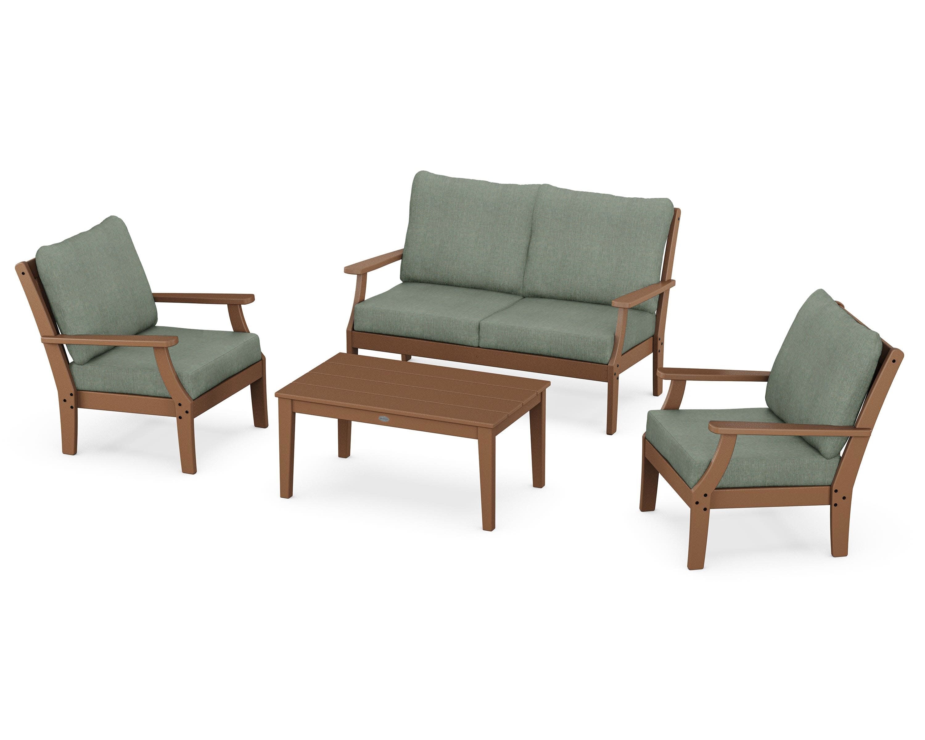 Braxton 4-Piece Deep Seating Chair Set in Teak / Cast Sage