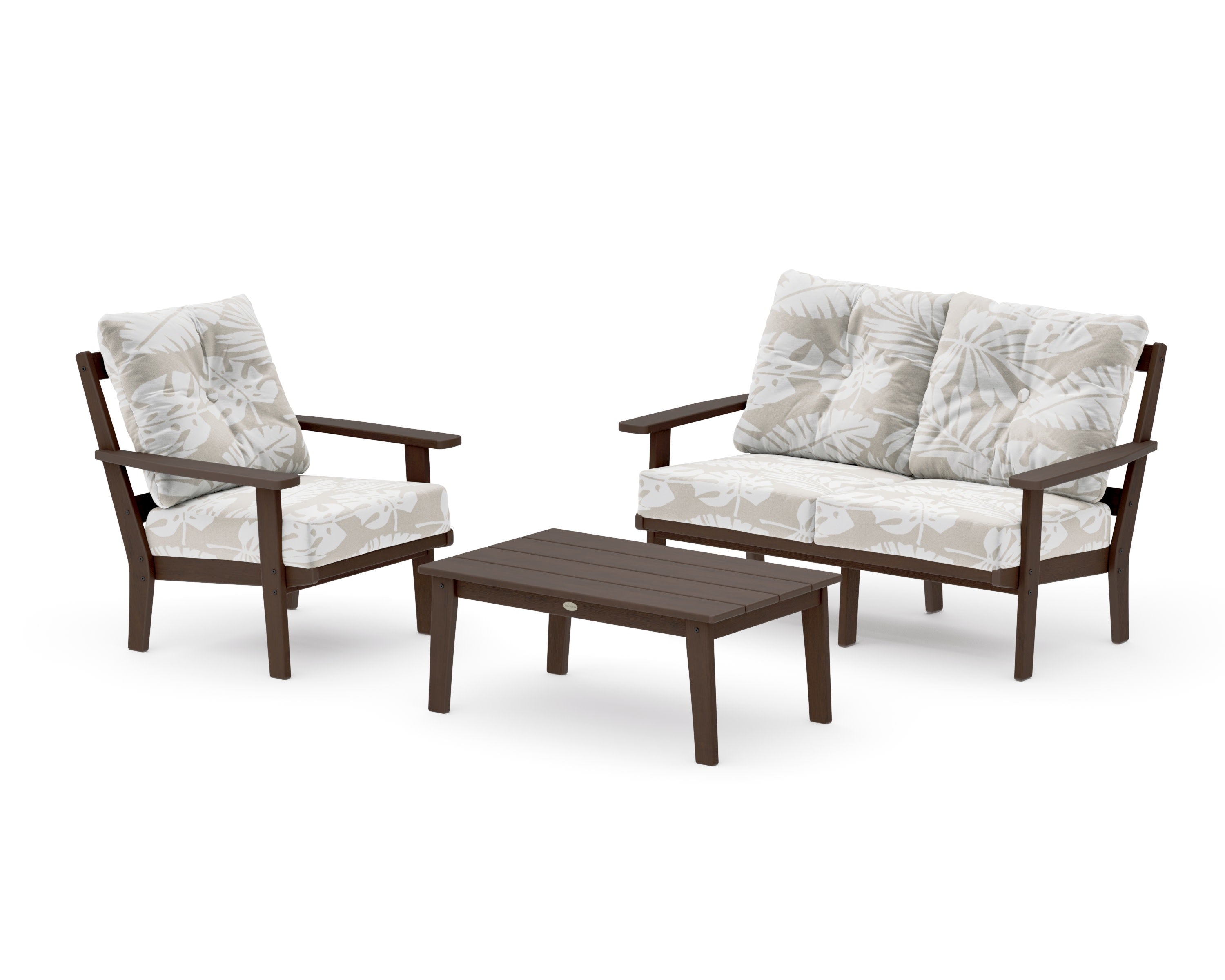 Oxford 3-Piece Deep Seating Set with Loveseat in Kona / Leaf Dune Burlap