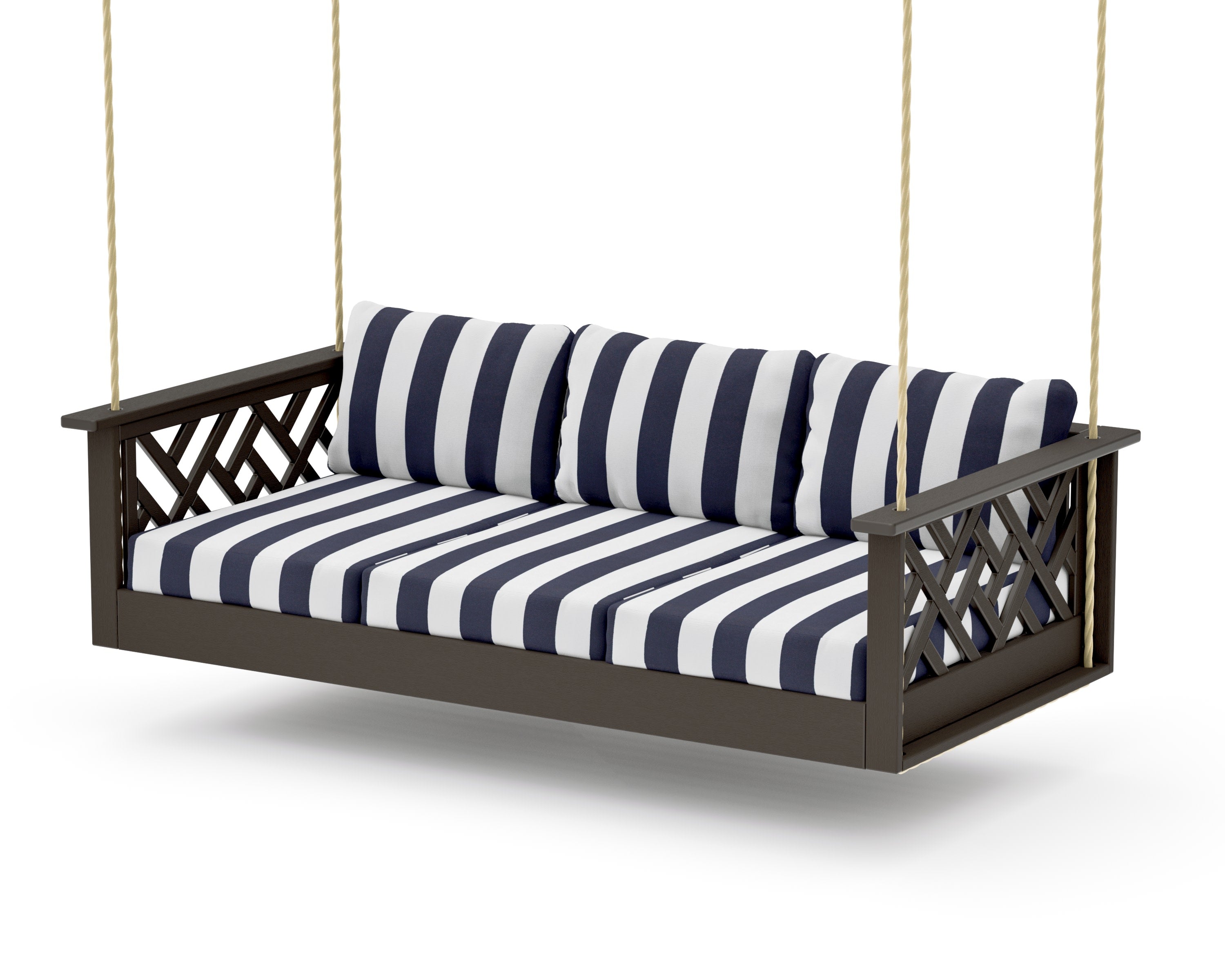 Chippendale Daybed Swing in Vintage Coffee / Cabana Stripe Navy