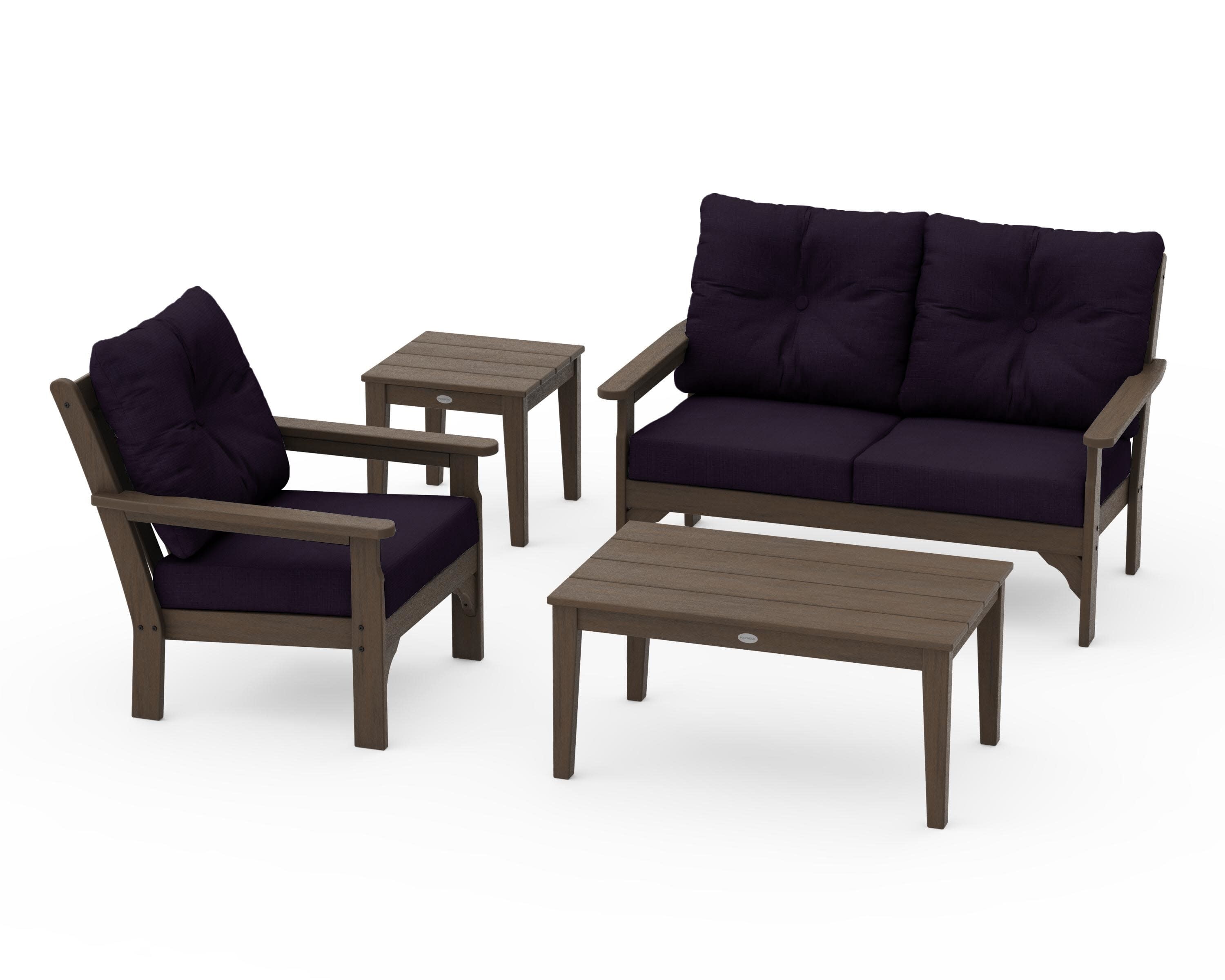 Vineyard 4-Piece Deep Seating Set in Kona / Navy Linen