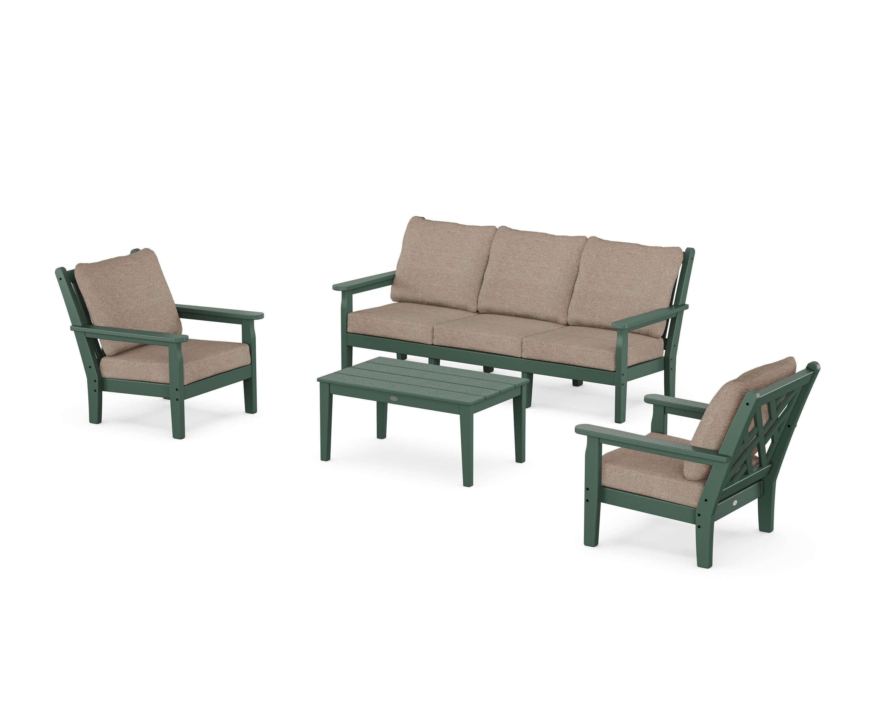 Chippendale 4-Piece Deep Seating Set with Sofa in Green / Spiced Burlap