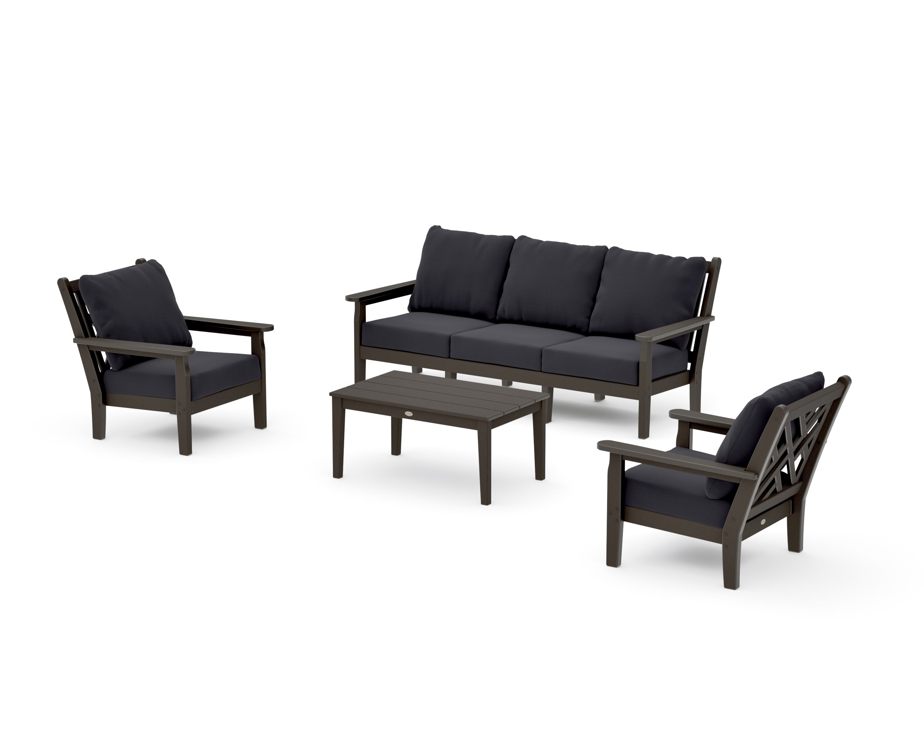 Chippendale 4-Piece Deep Seating Set with Sofa in Vintage Coffee / Midnight Linen