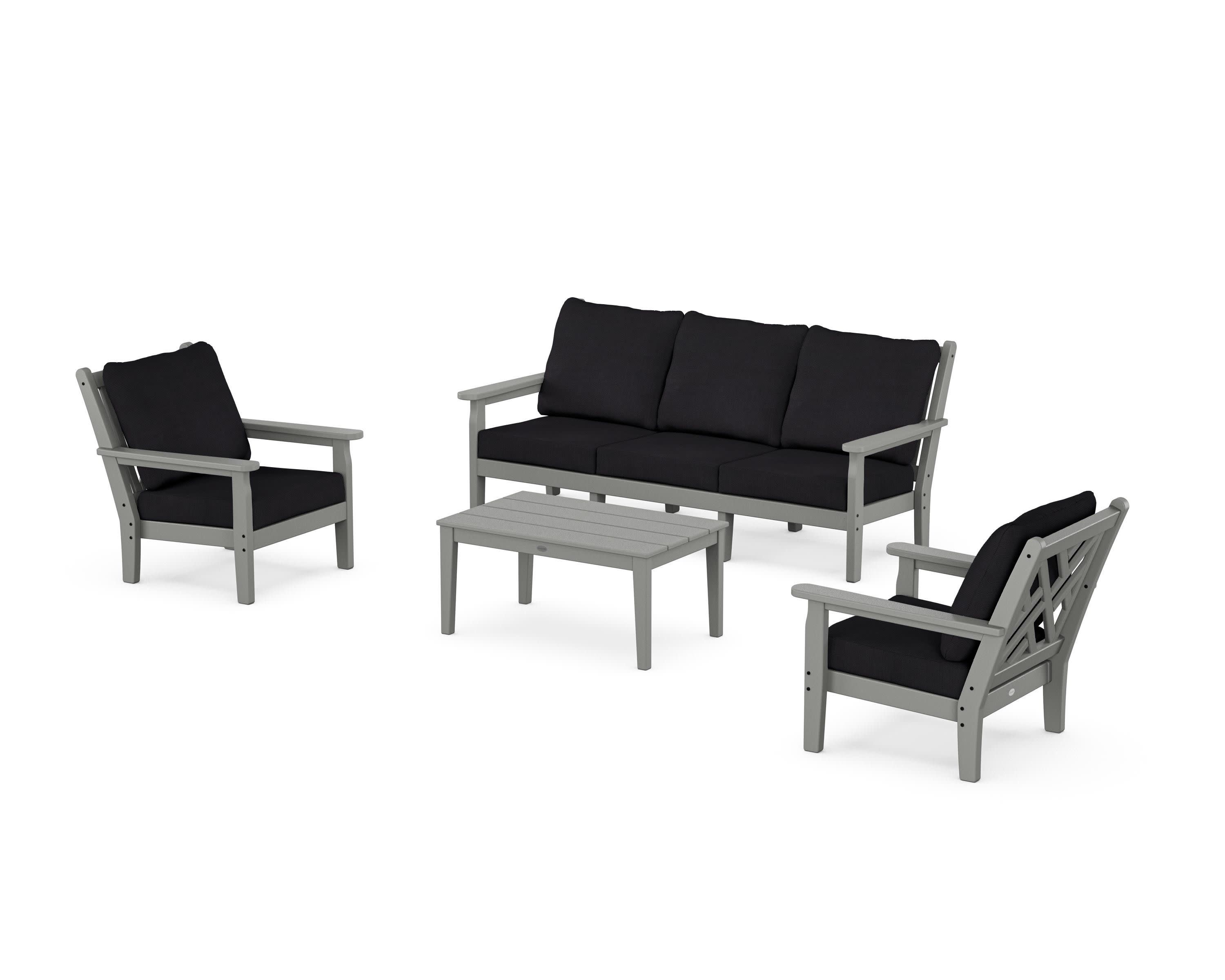 Chippendale 4-Piece Deep Seating Set with Sofa in Slate Grey / Midnight Linen