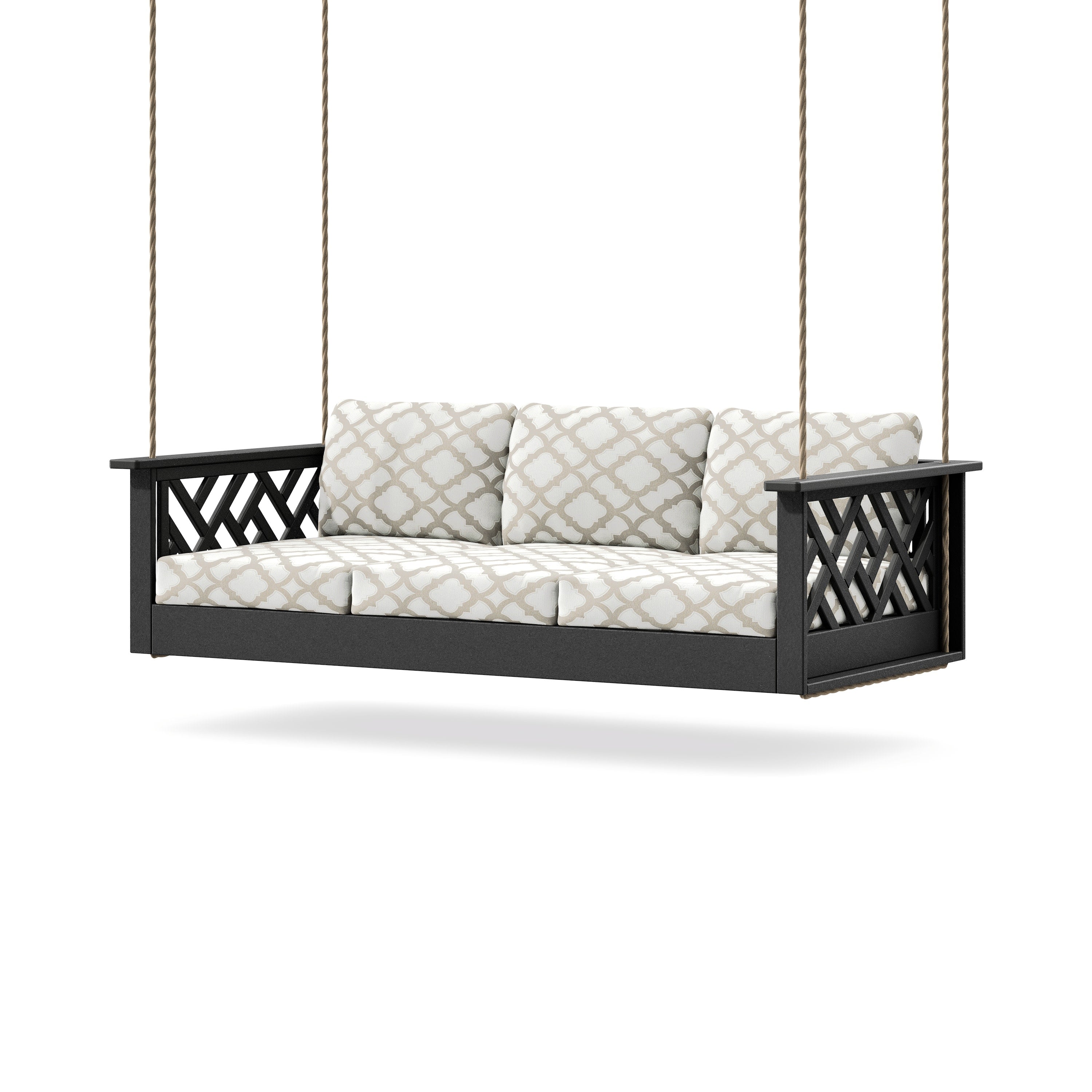 Chippendale Daybed Swing in Black / Trellis Dune Burlap