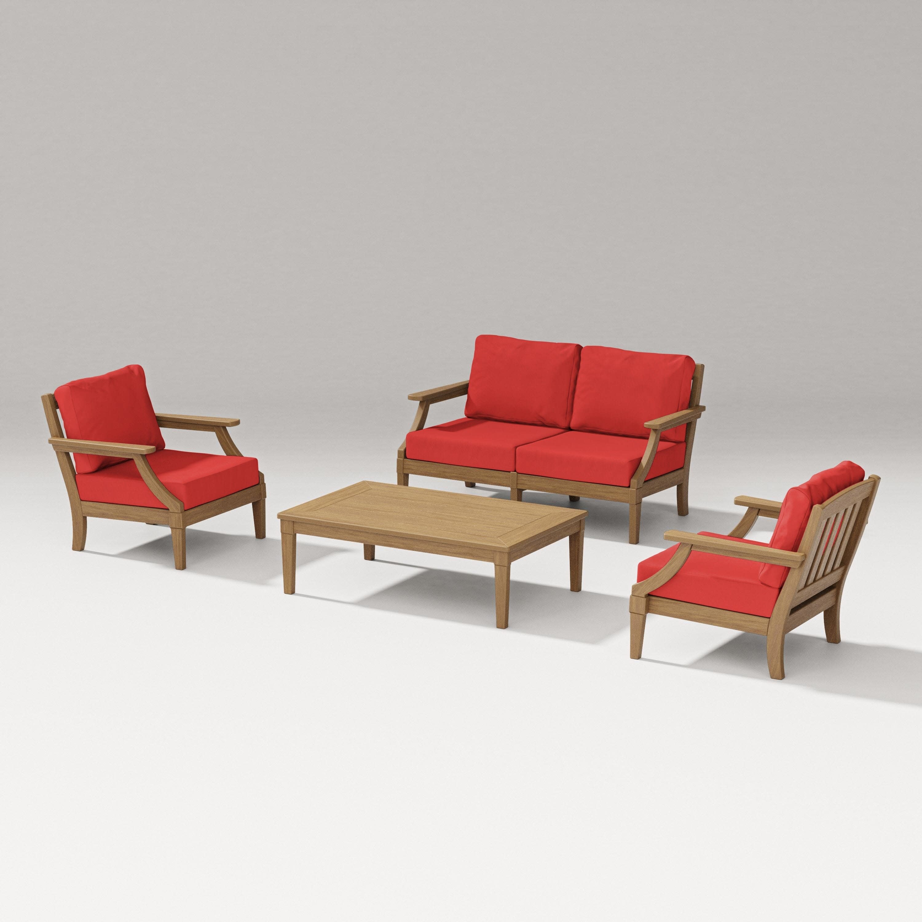 Estate Lounge 4-Piece Loveseat Set in Natural / Crimson Linen