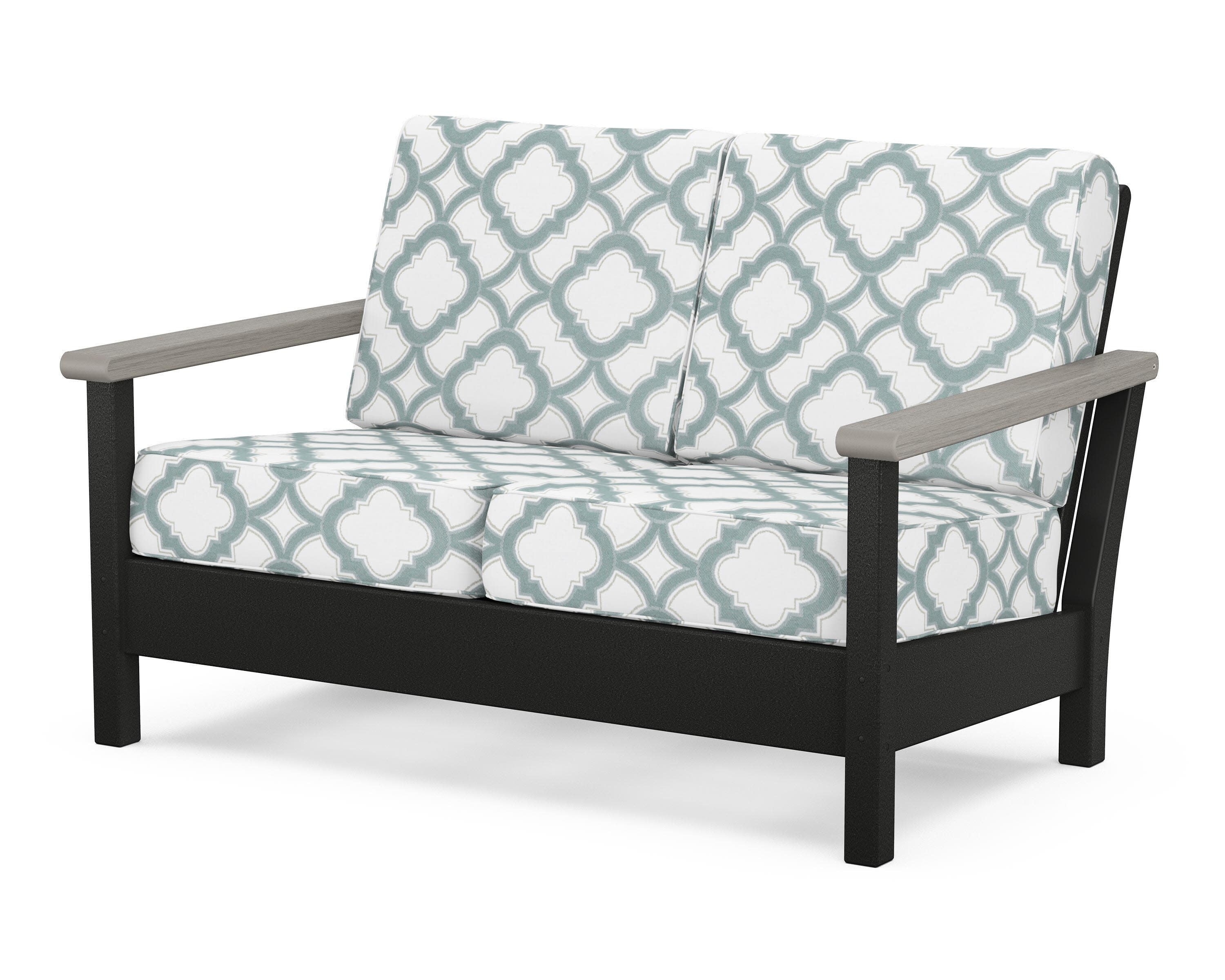Harbour Deep Seating Loveseat in Black / Driftwood / Trellis Glacier Spa