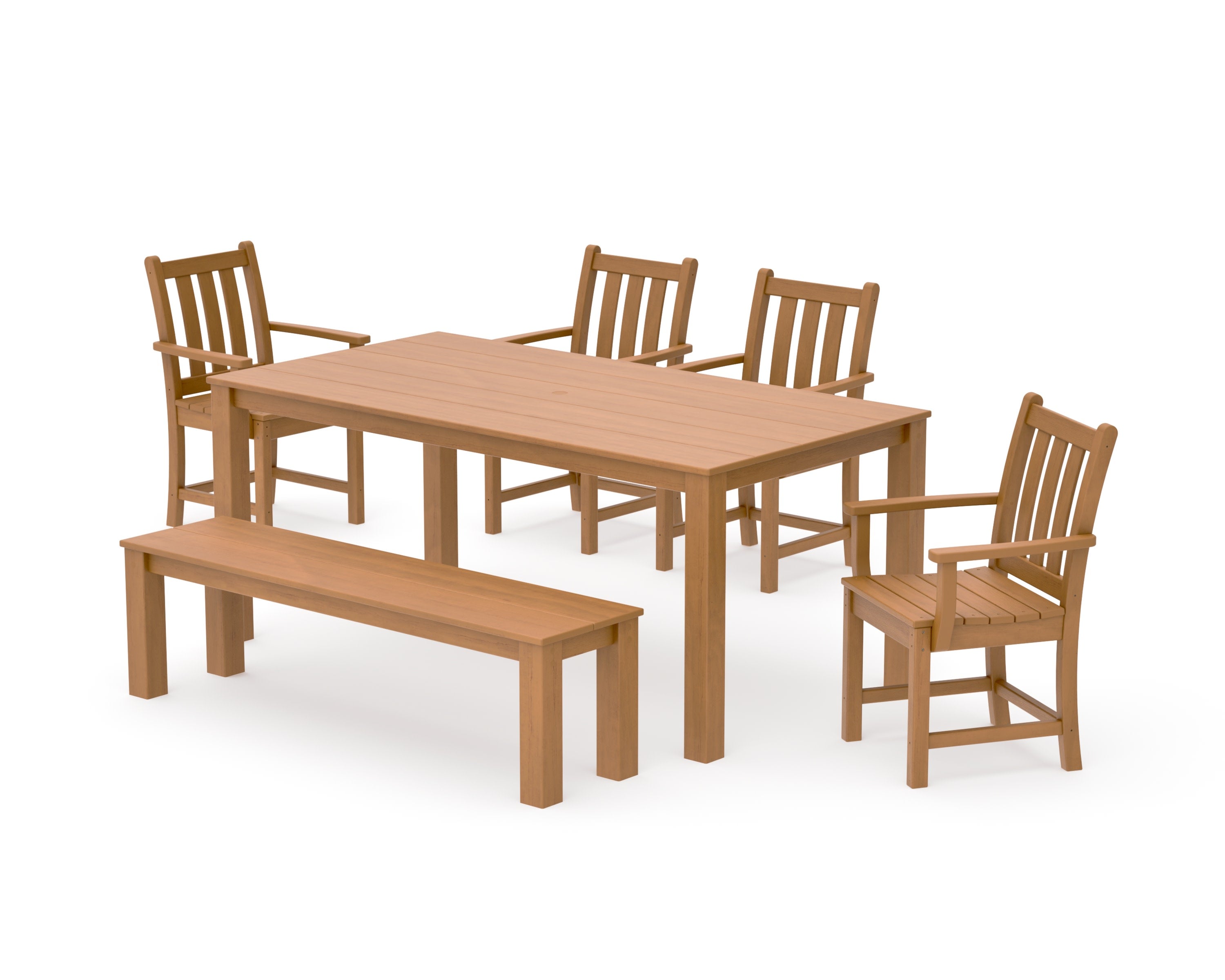 Traditional Garden 6-Piece Parsons Dining Set with Bench in Natural