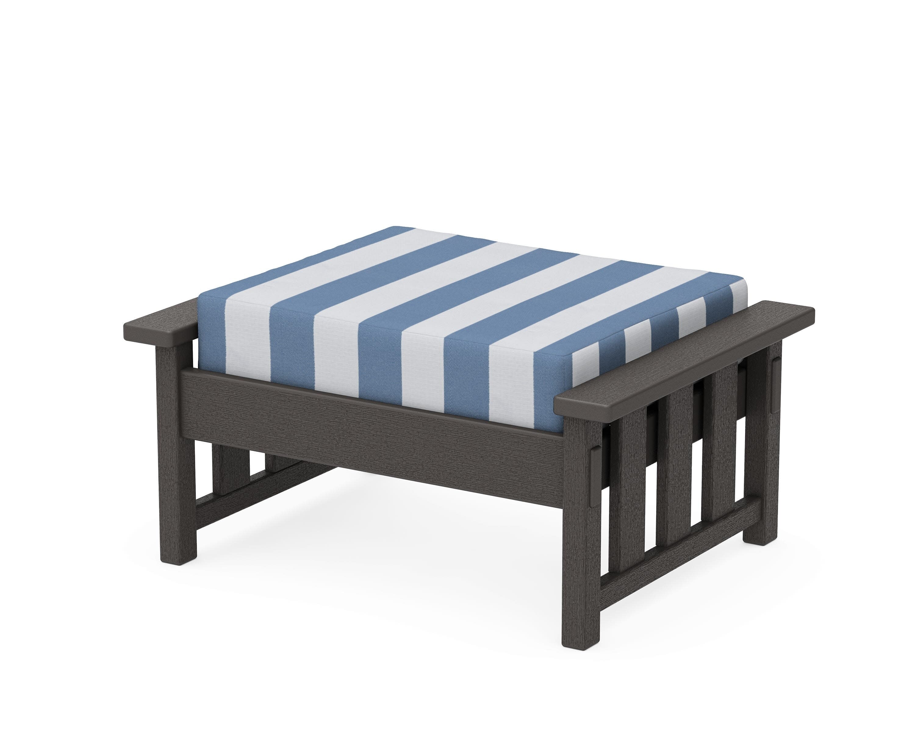Acadia Deep Seating Ottoman in Vintage Coffee / Cabana Stripe Sky Blue