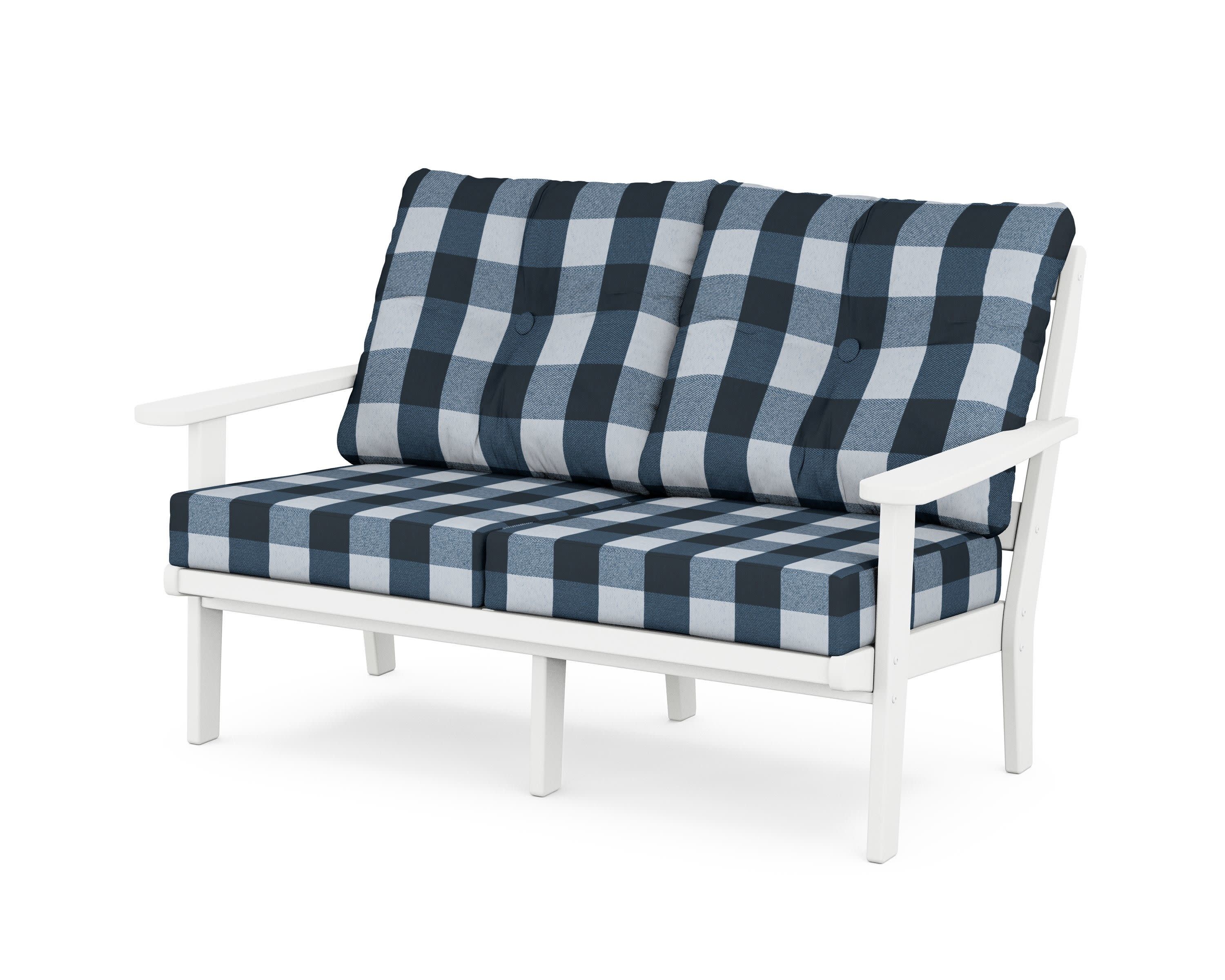 Mission Deep SeatingLoveseat in White / Buffalo Plaid Marine Indigo