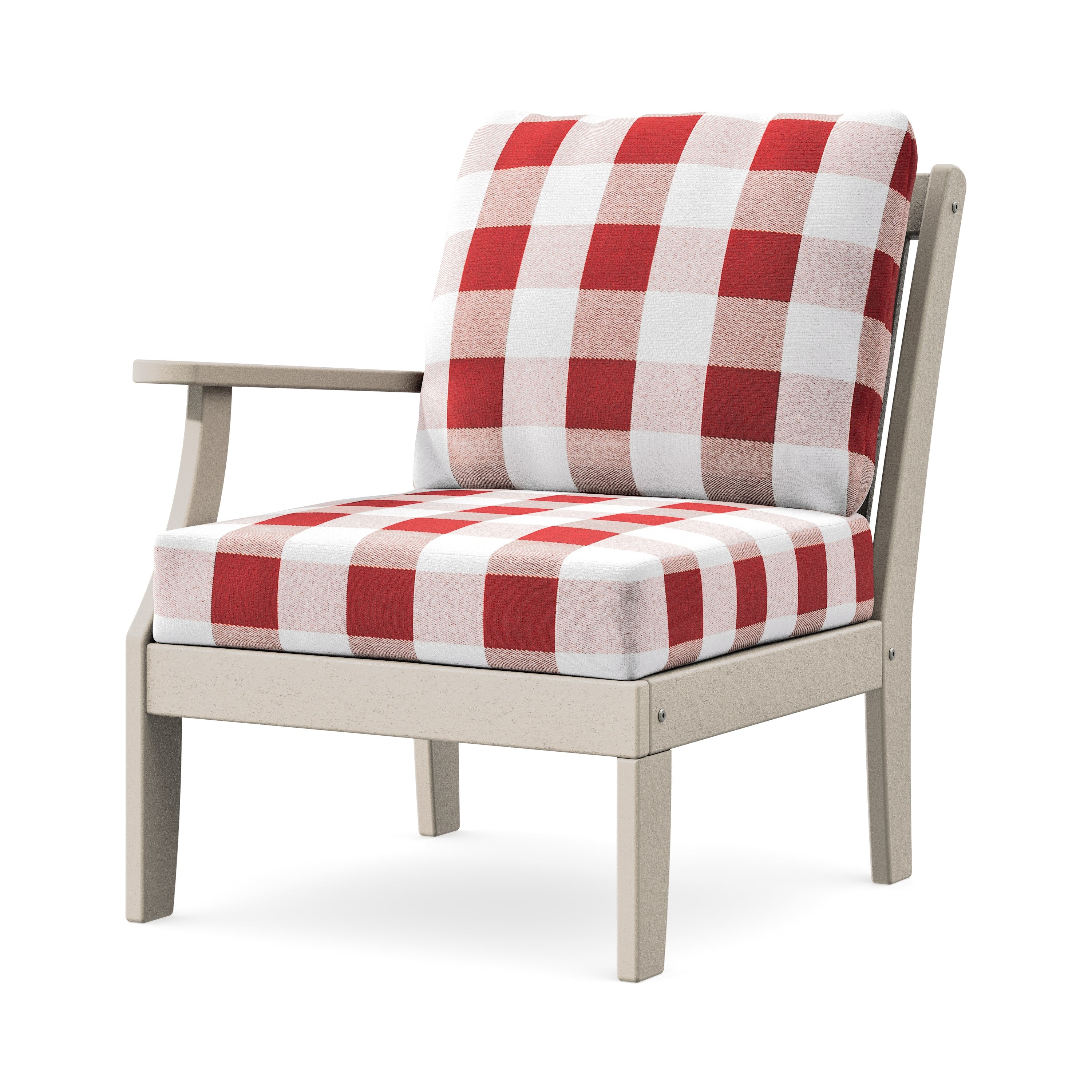 Braxton Modular Left Arm Chair in Sand / Buffalo Plaid Crimson