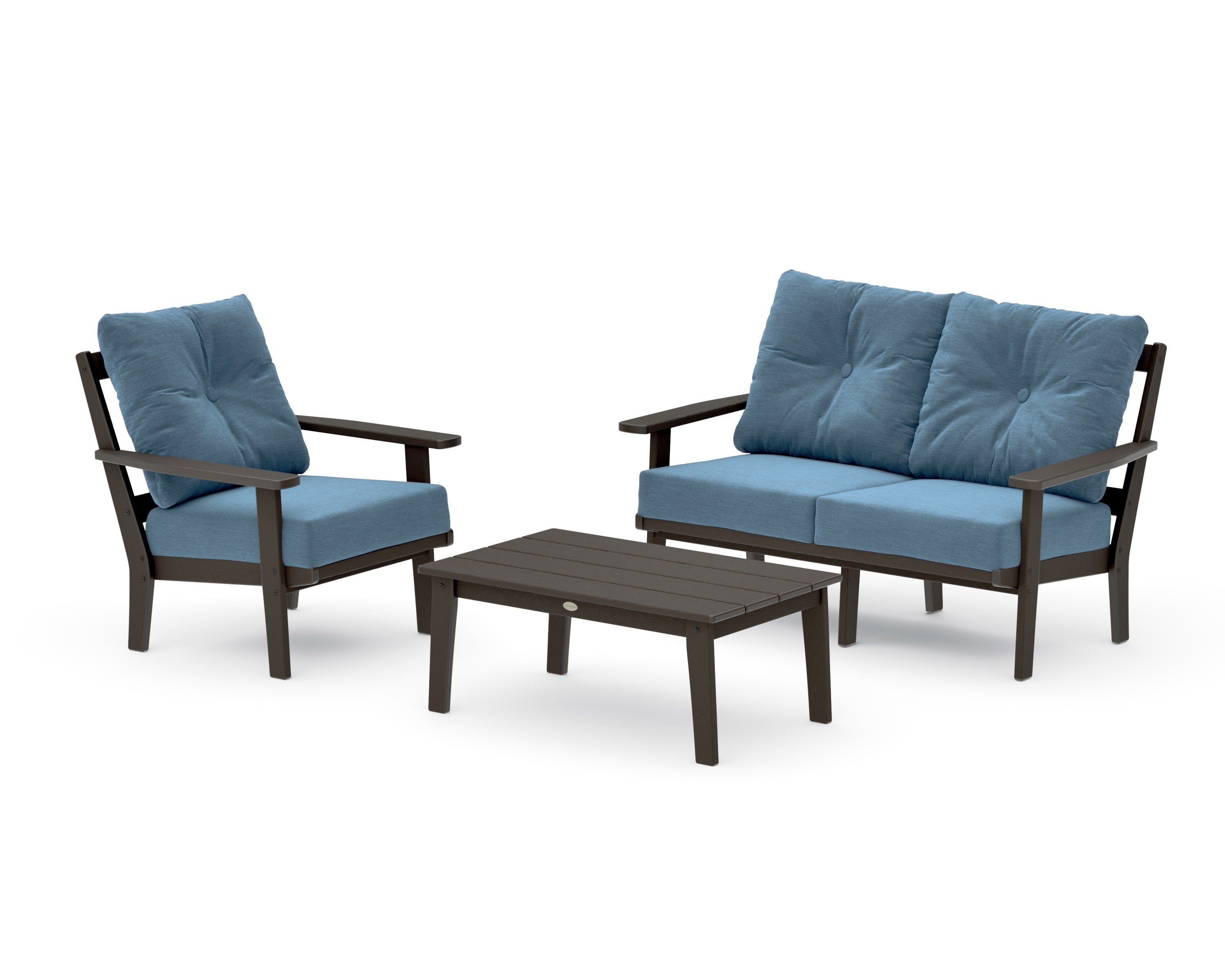 Oxford 3-Piece Deep Seating Set with Loveseat in Vintage Coffee / Sky Blue