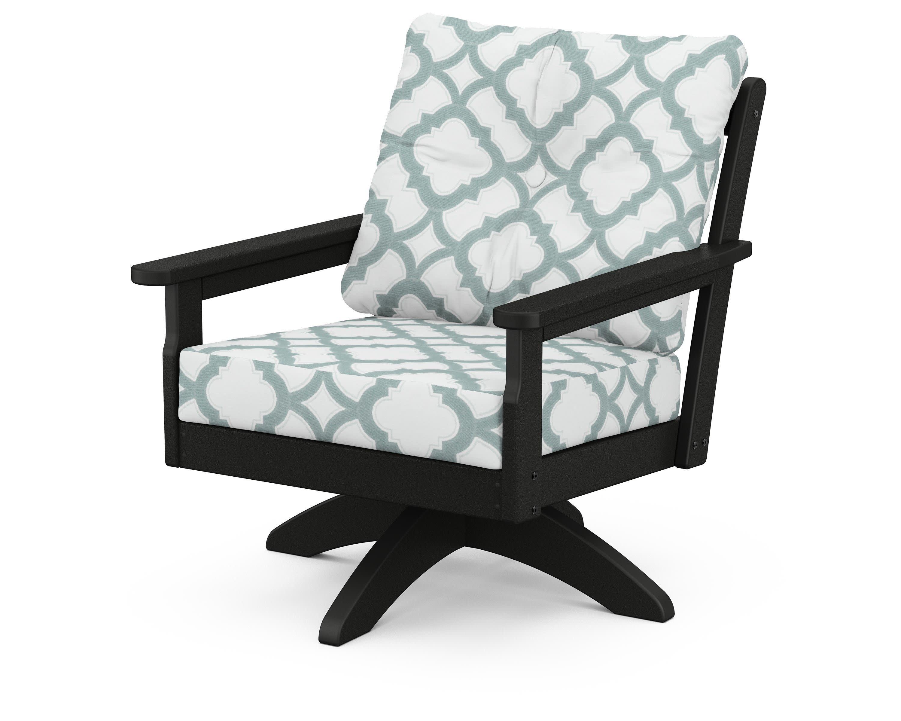 Vineyard Deep Seating Swivel Chair in Black / Trellis Glacier Spa