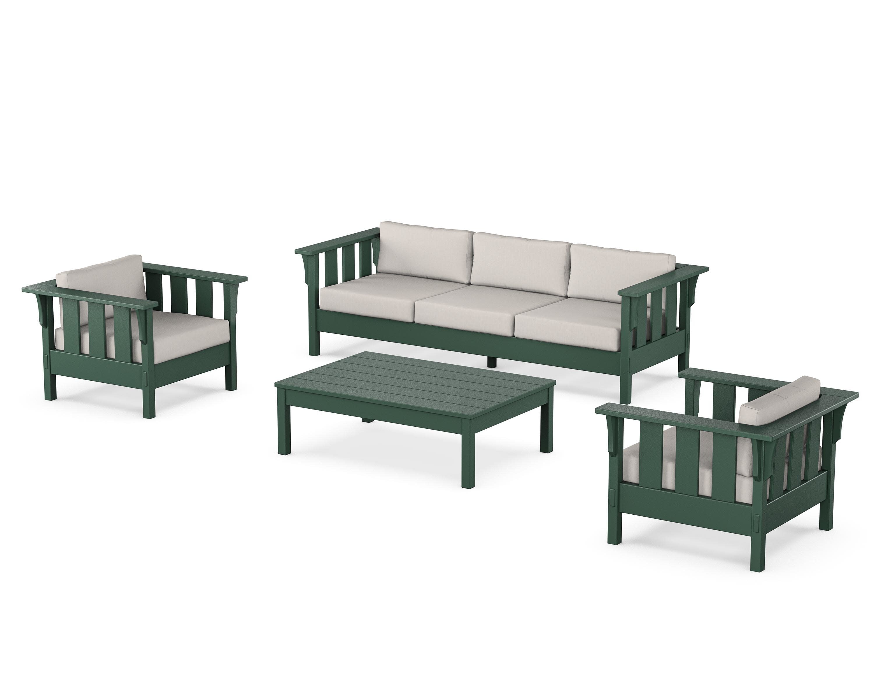 Acadia 4-Piece Deep Seating Set with Sofa in Green / Cast Ash