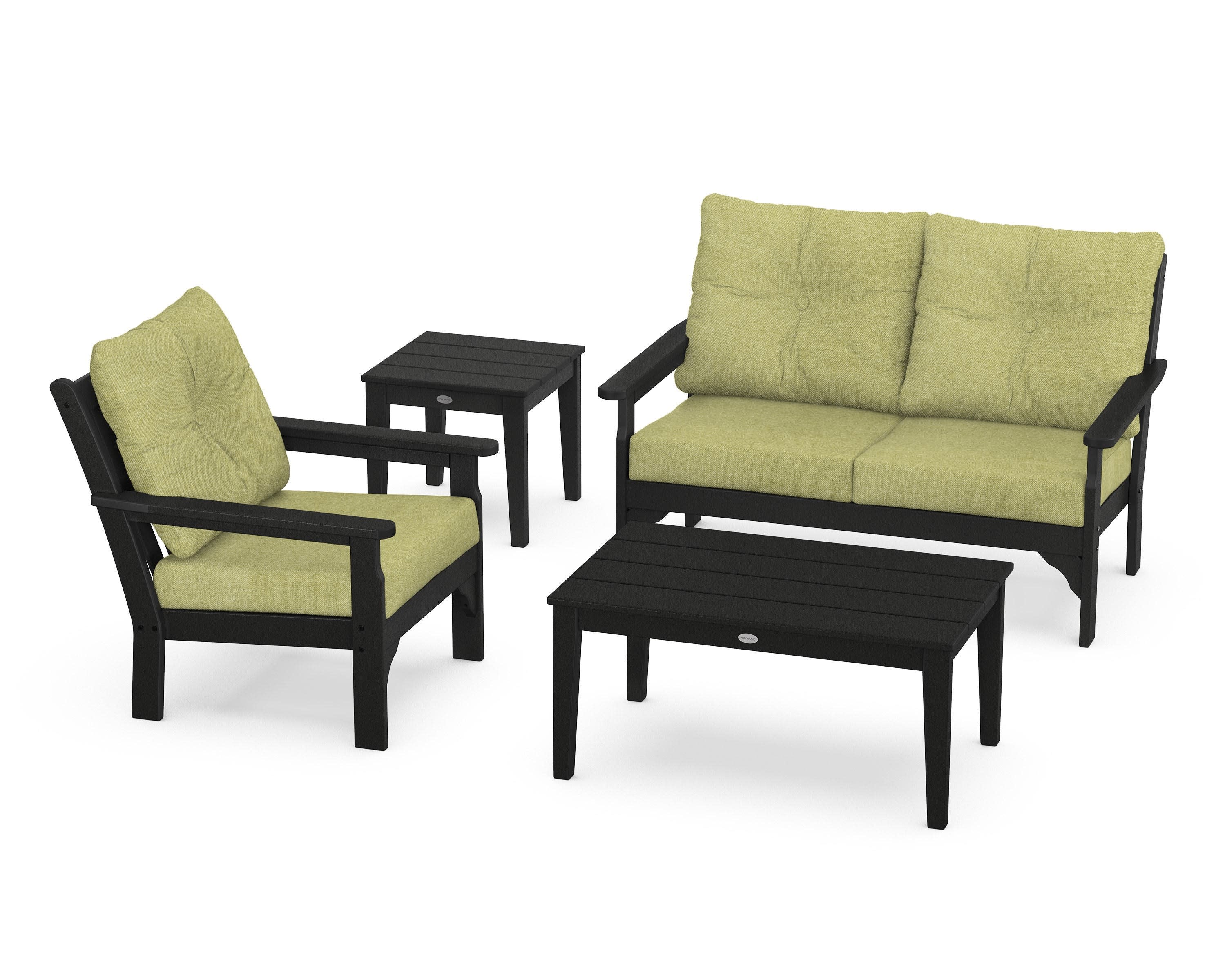 Vineyard 4-Piece Deep Seating Set in Black / Chartreuse Boucle