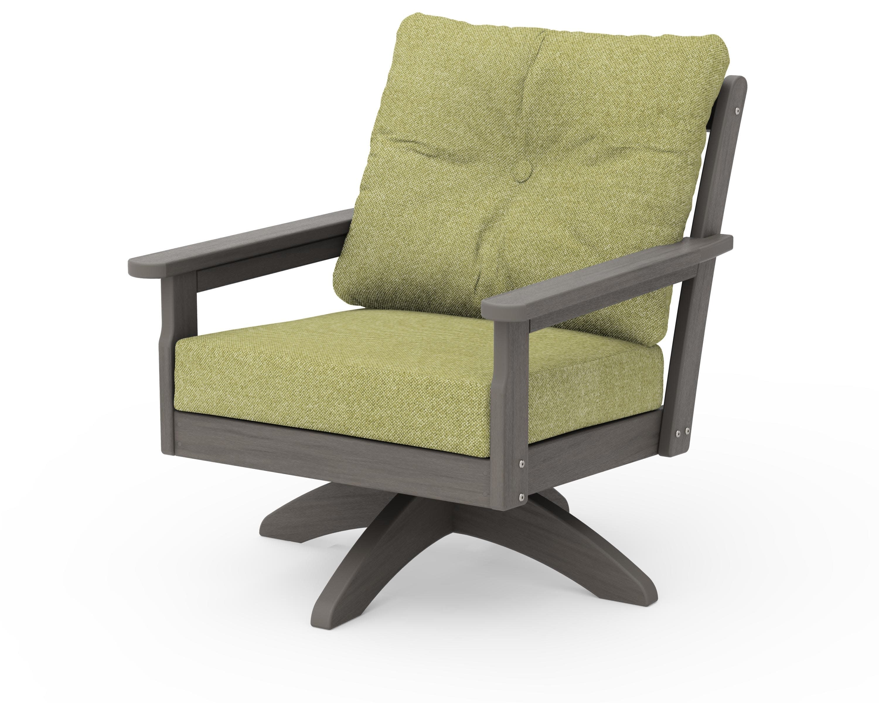 Vineyard Deep Seating Swivel Chair in Driftwood / Chartreuse Boucle
