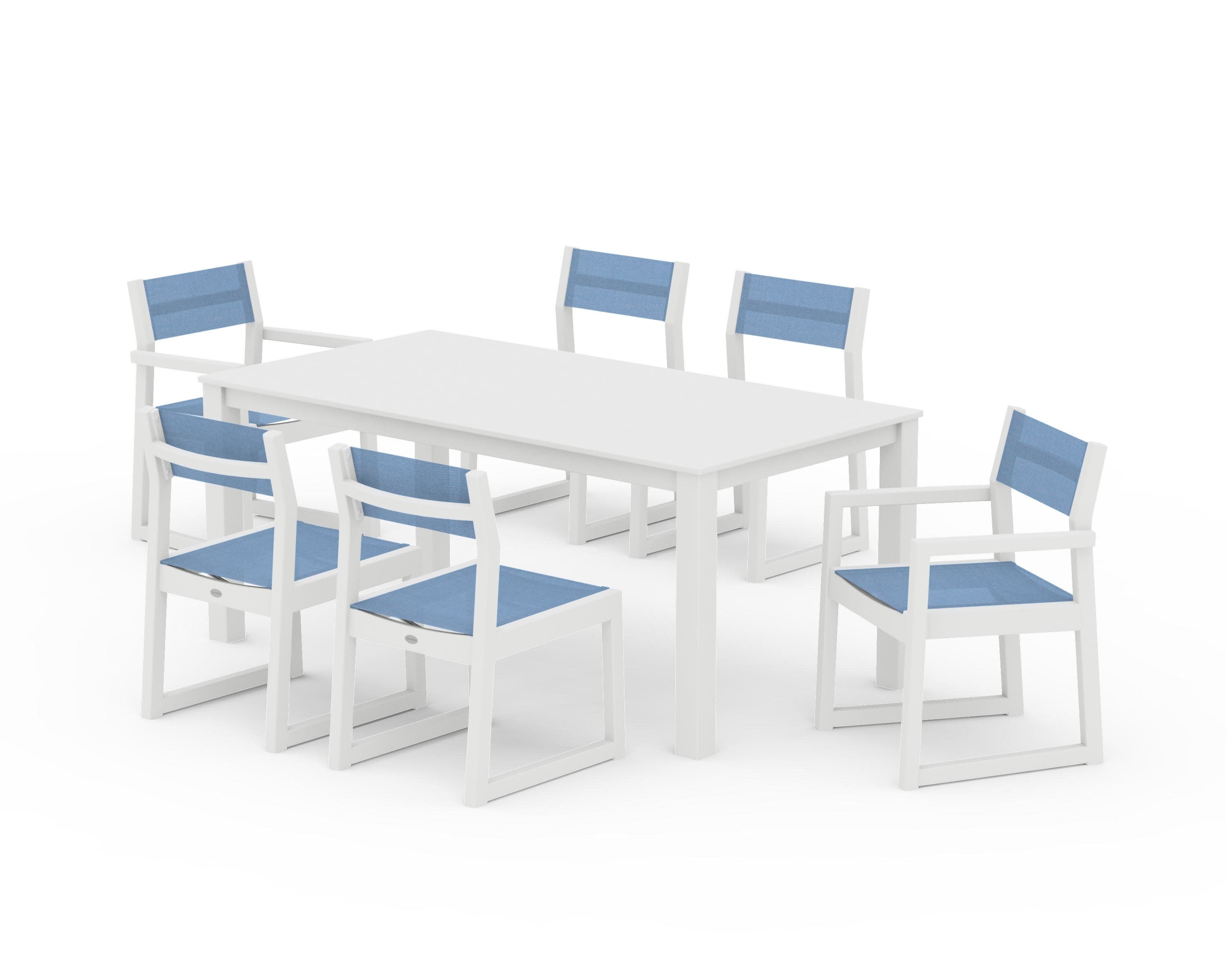 EDGE Sling 7-Piece Parsons Dining Set in White / Poolside Sling