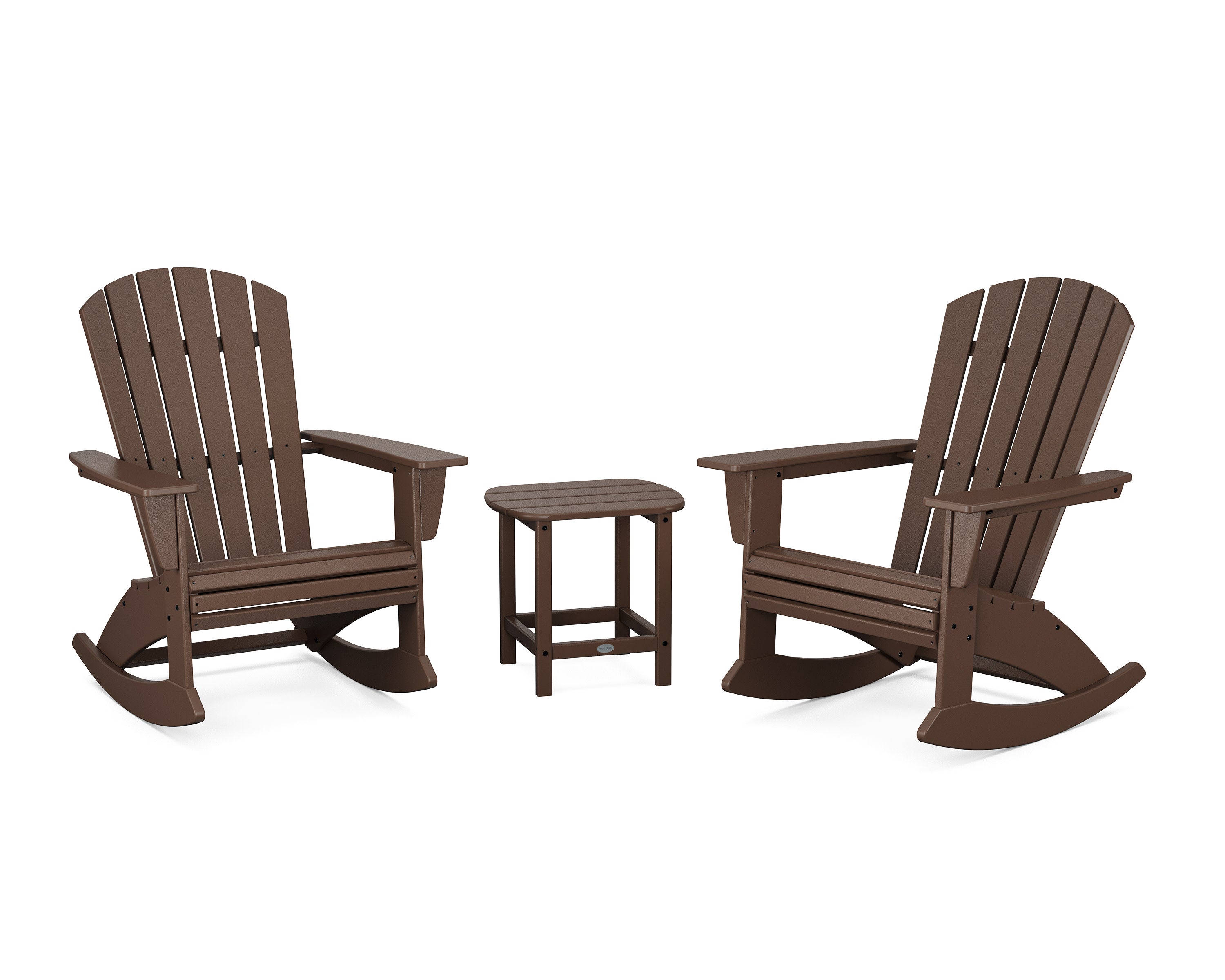 Nautical Curveback 3-Piece Adirondack Rocking Chair Set in Mahogany