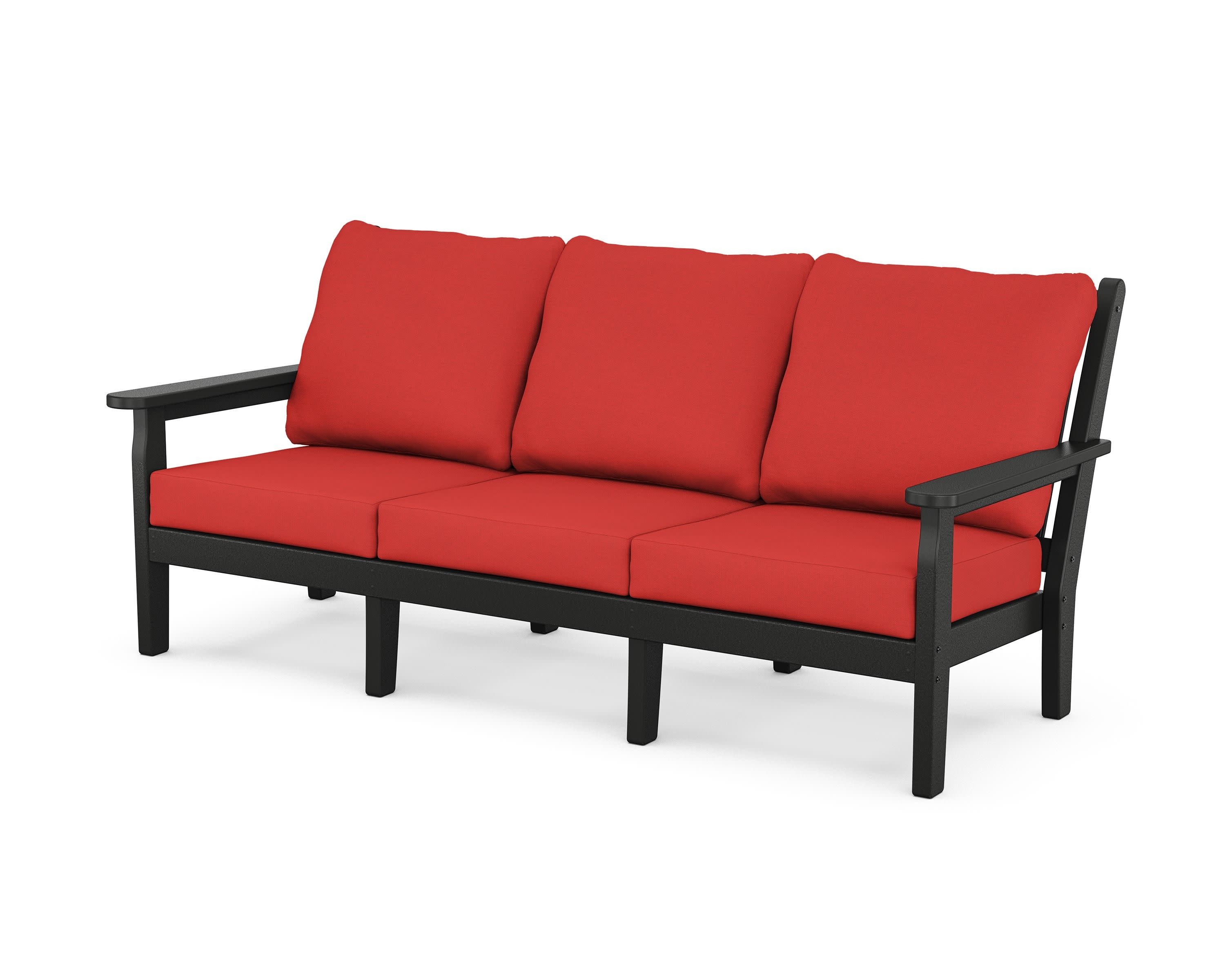Chippendale Deep Seating Sofa in Black / Crimson Linen