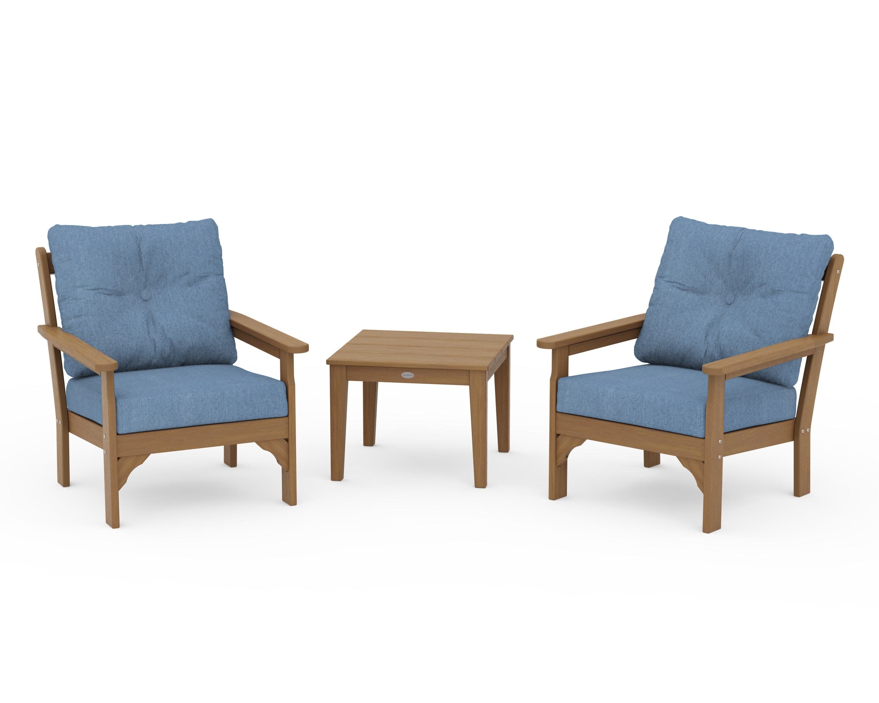 Vineyard 3-Piece Deep Seating Set in Natural / Sky Blue