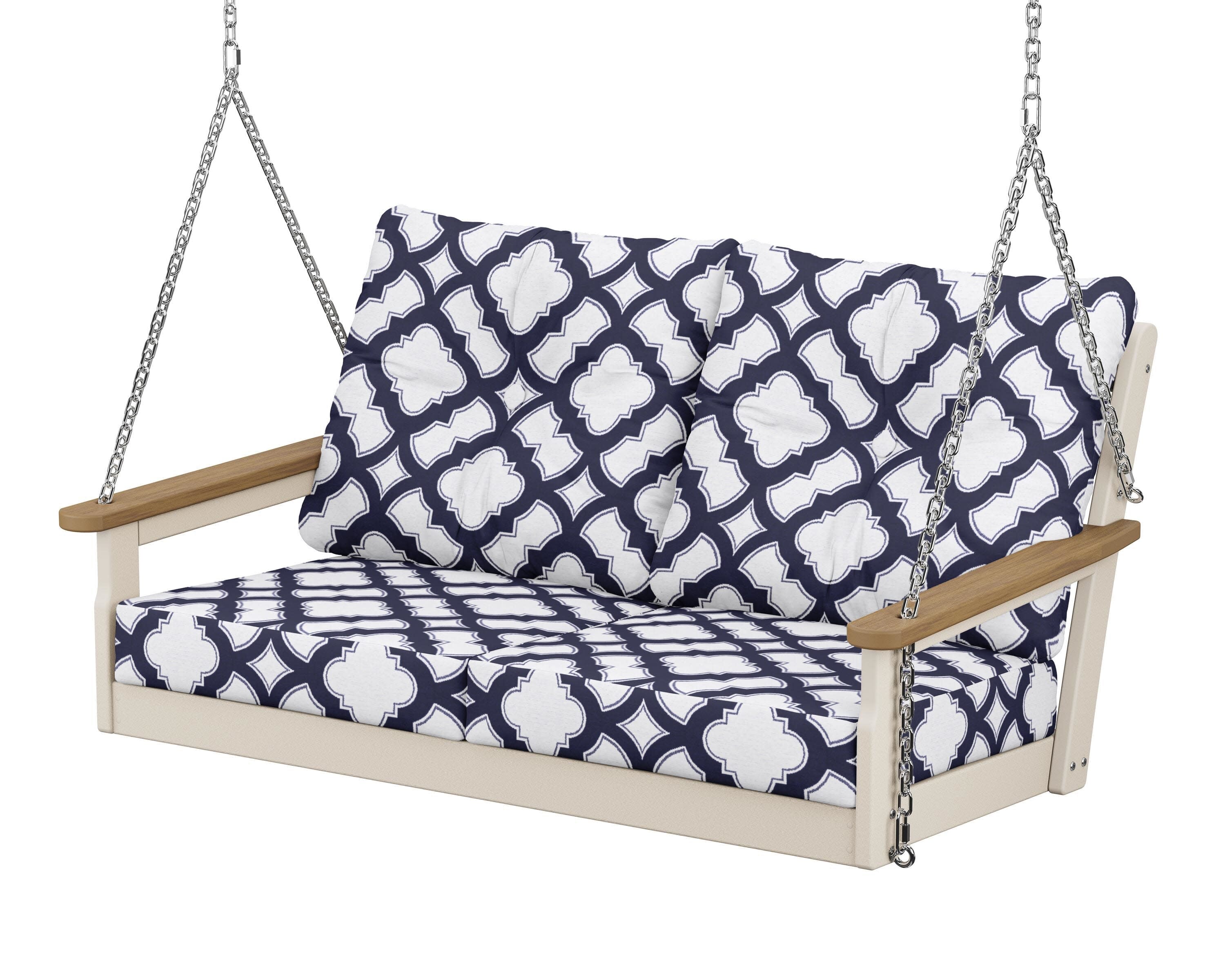 Vineyard Deep Seating Swing in Sand / Natural / Trellis Navy