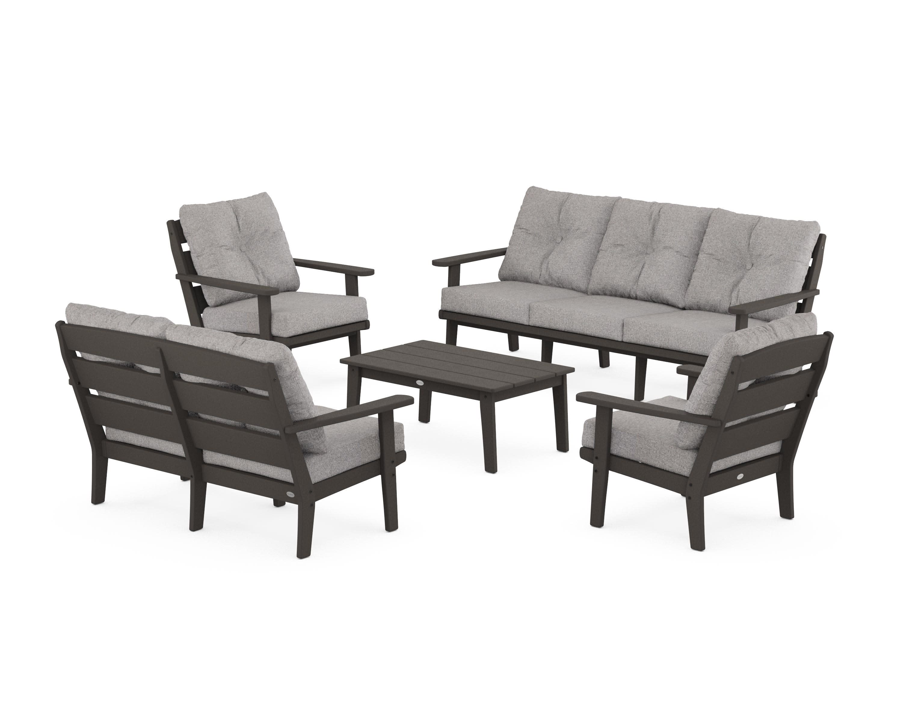 Lakeside 5-Piece Lounge Sofa Set in Vintage Coffee / Grey Mist