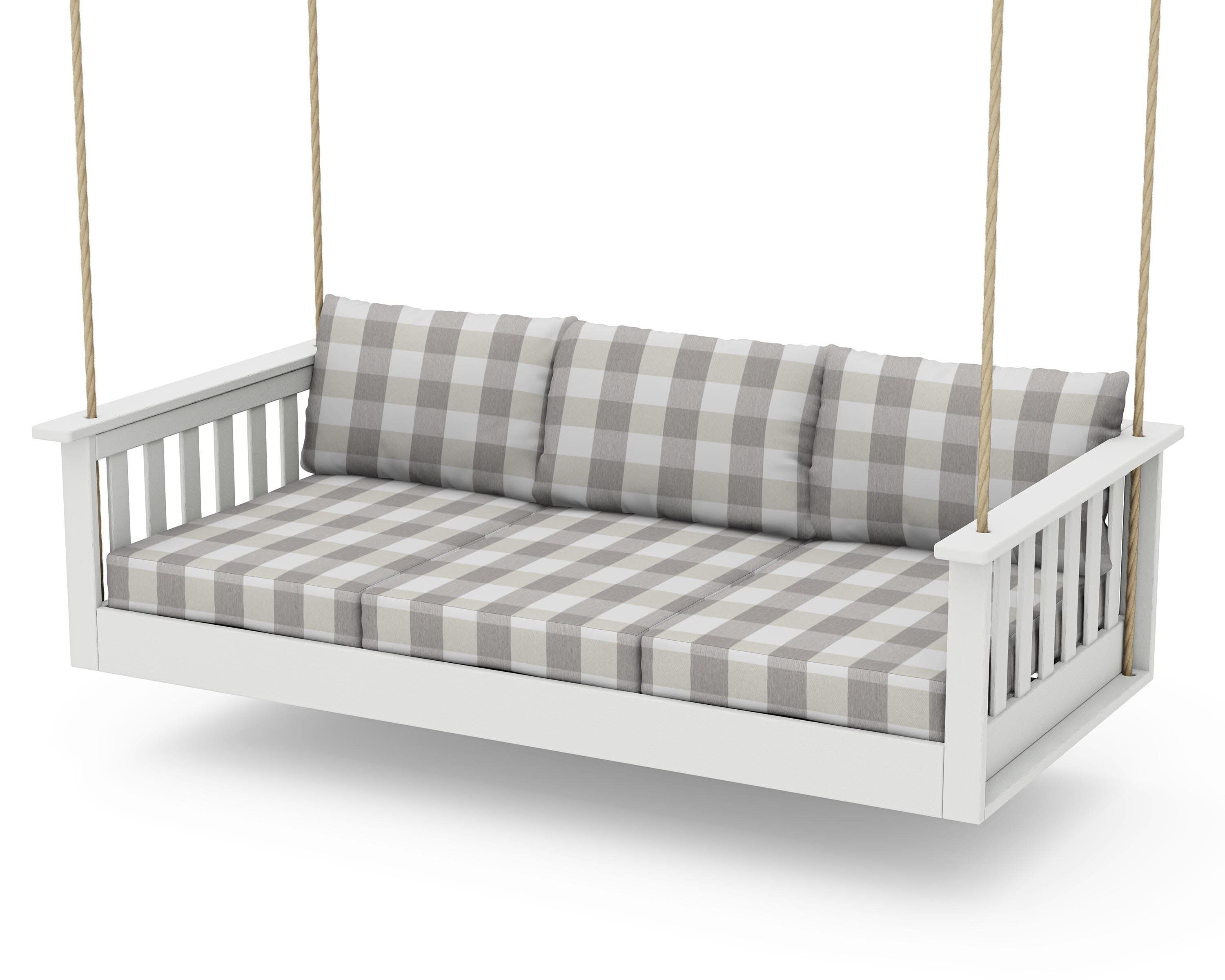 Vineyard Daybed Swing in Vintage White / Buffalo Plaid Grey Mist