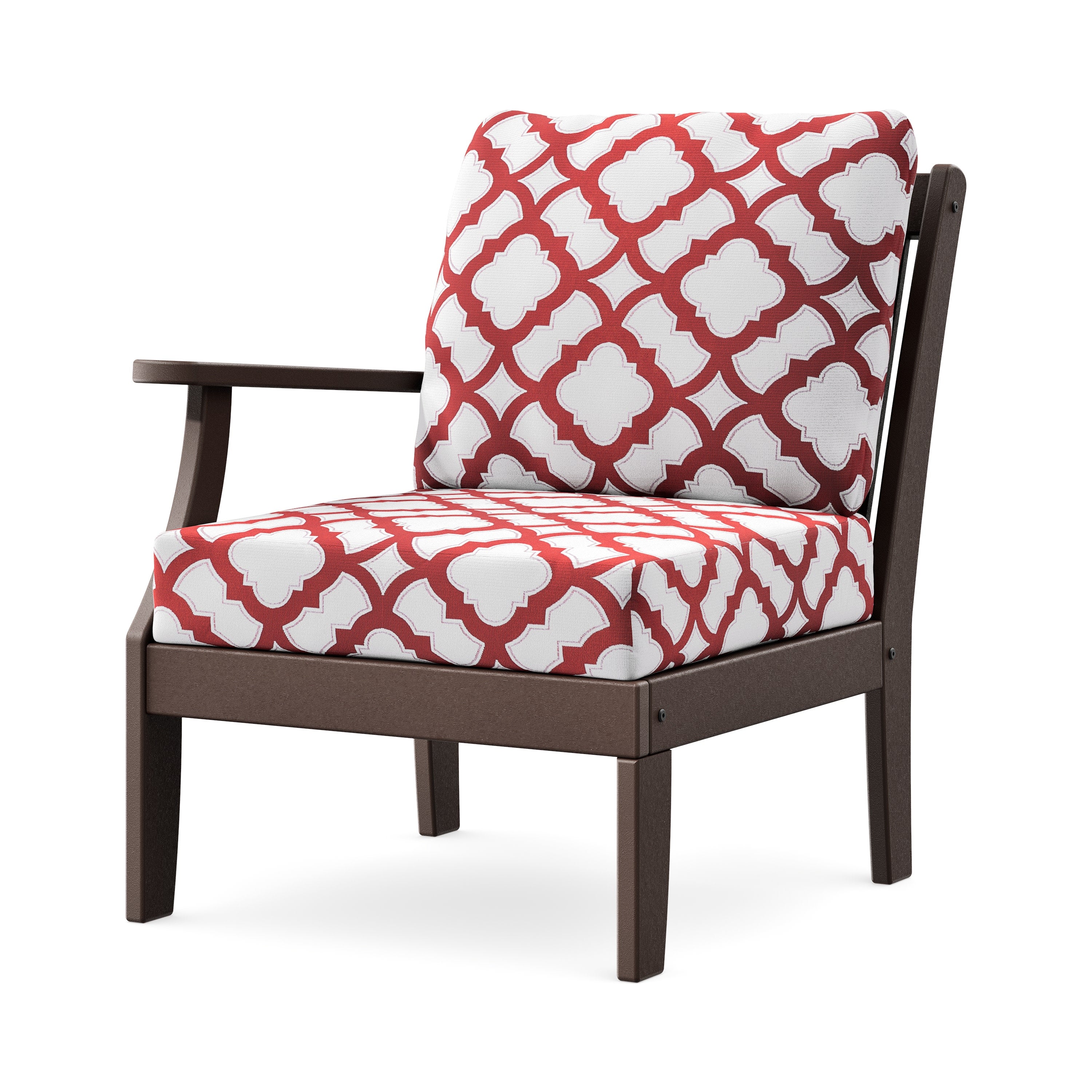 Braxton Modular Left Arm Chair in Mahogany / Trellis Crimson