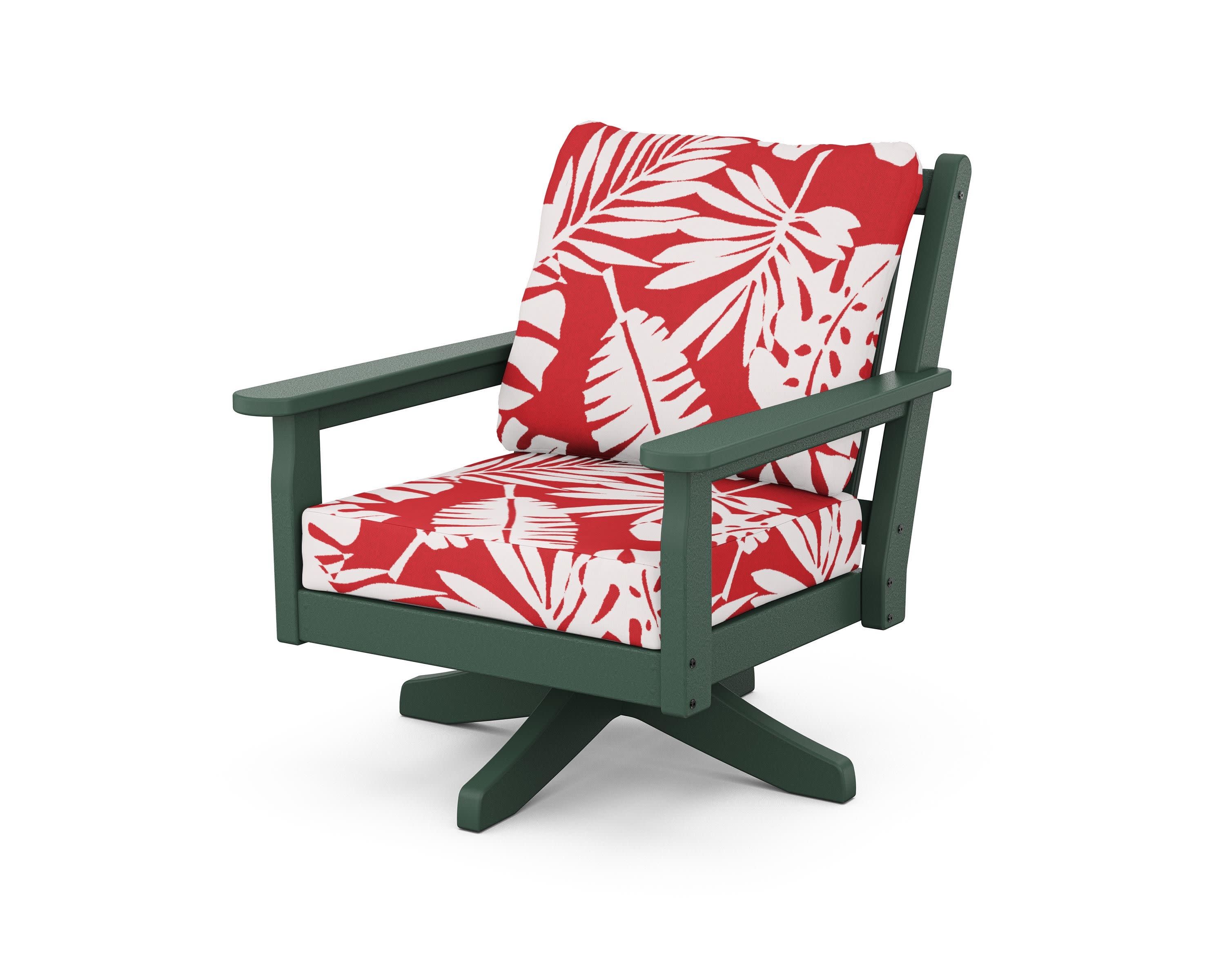 Chippendale Deep Seating Swivel Chair in Green / Leaf Crimson