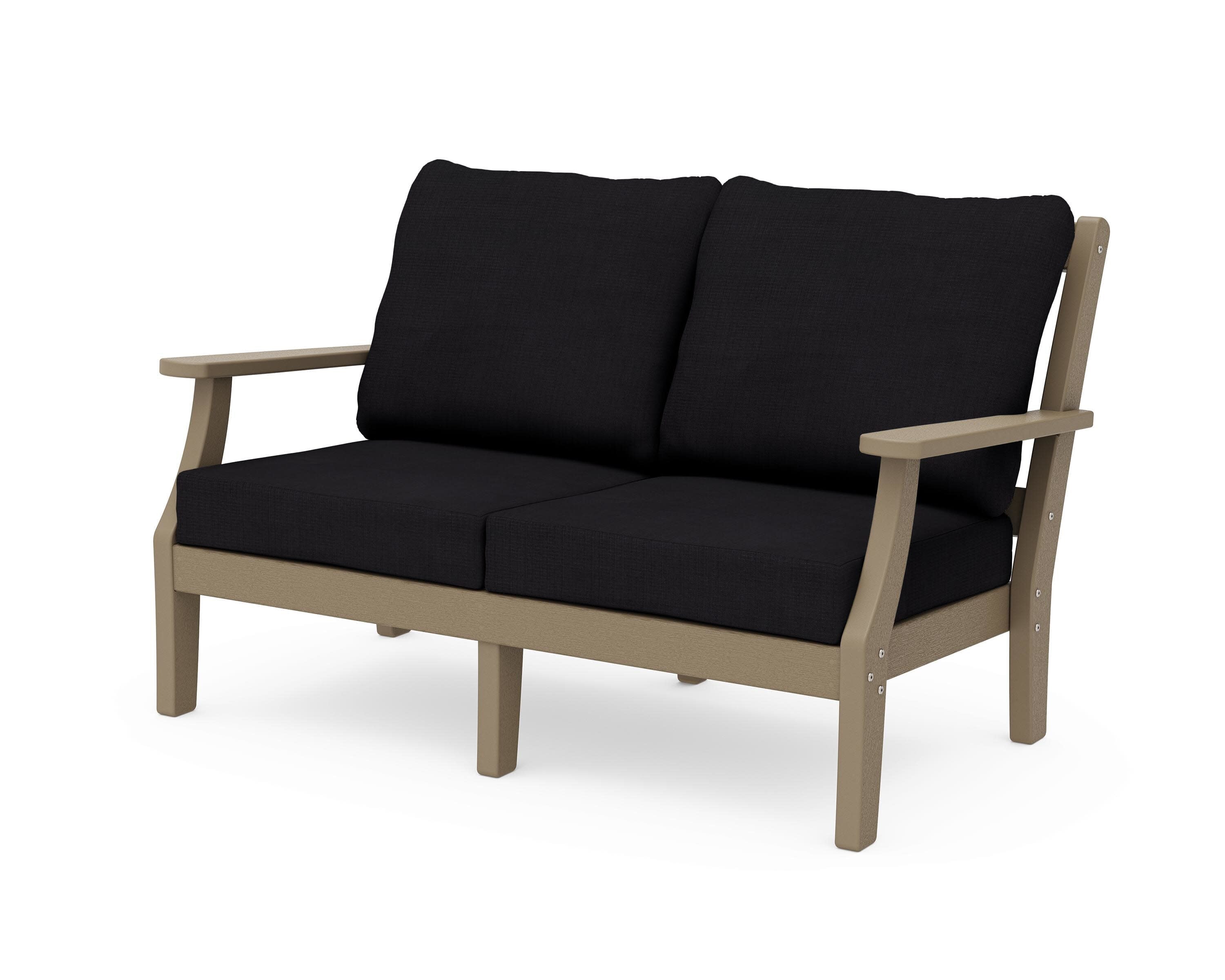 Chinoiserie Deep Seating Loveseat in Vintage Sahara / Midnight Linen