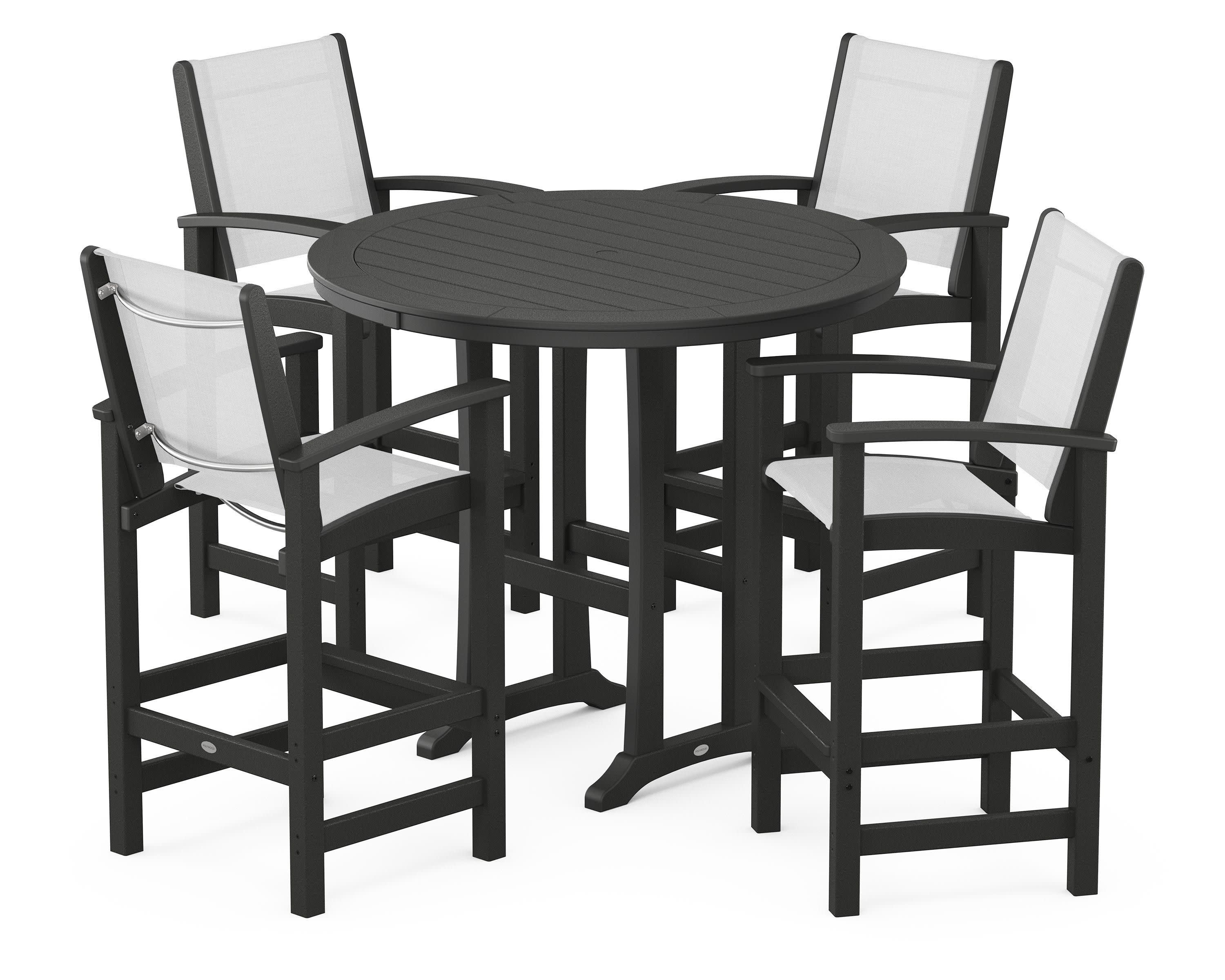Coastal 5-Piece Nautical Trestle Bar Set in Black / White Sling