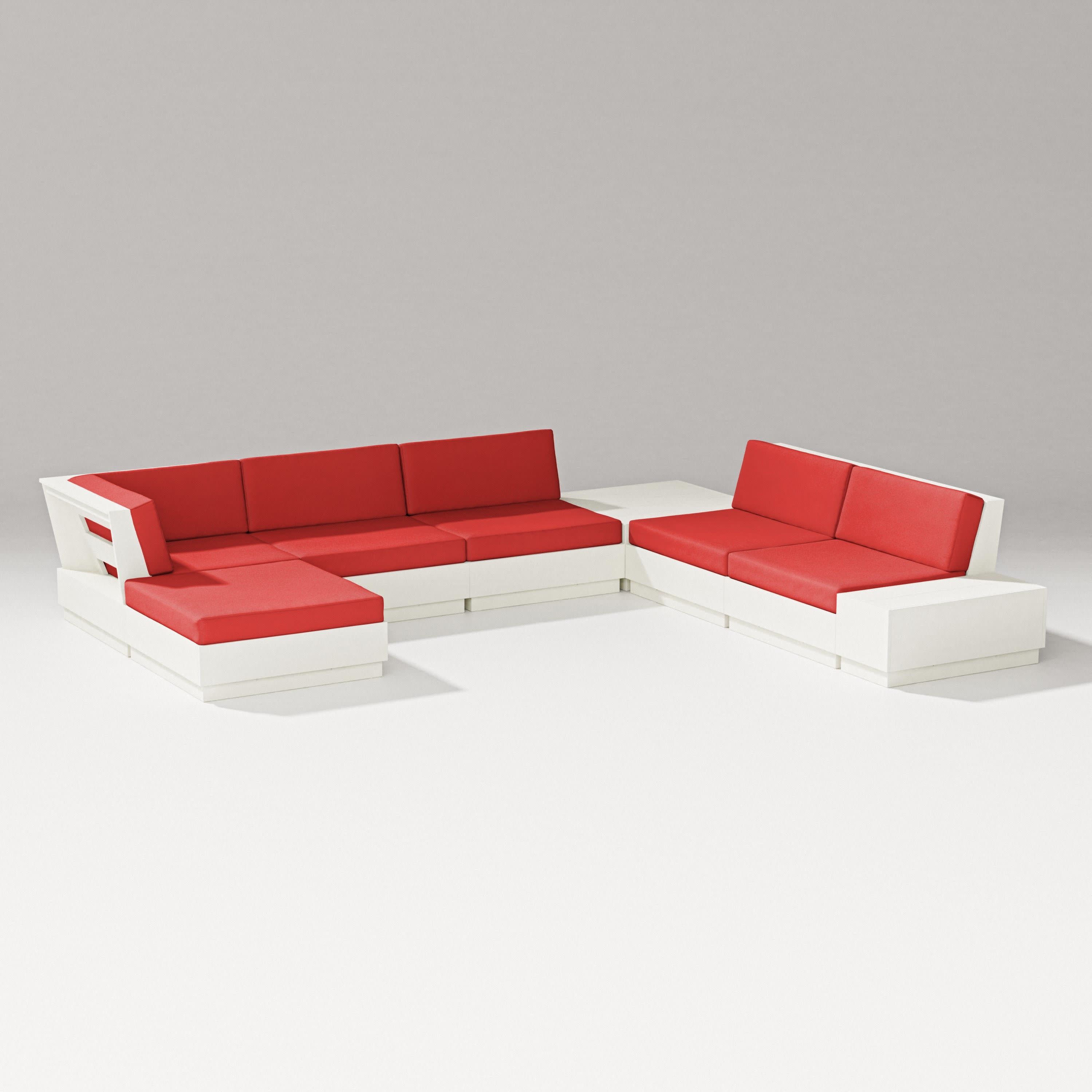 Elevate 8-Piece Corner Sectional in Vintage White / Crimson Linen