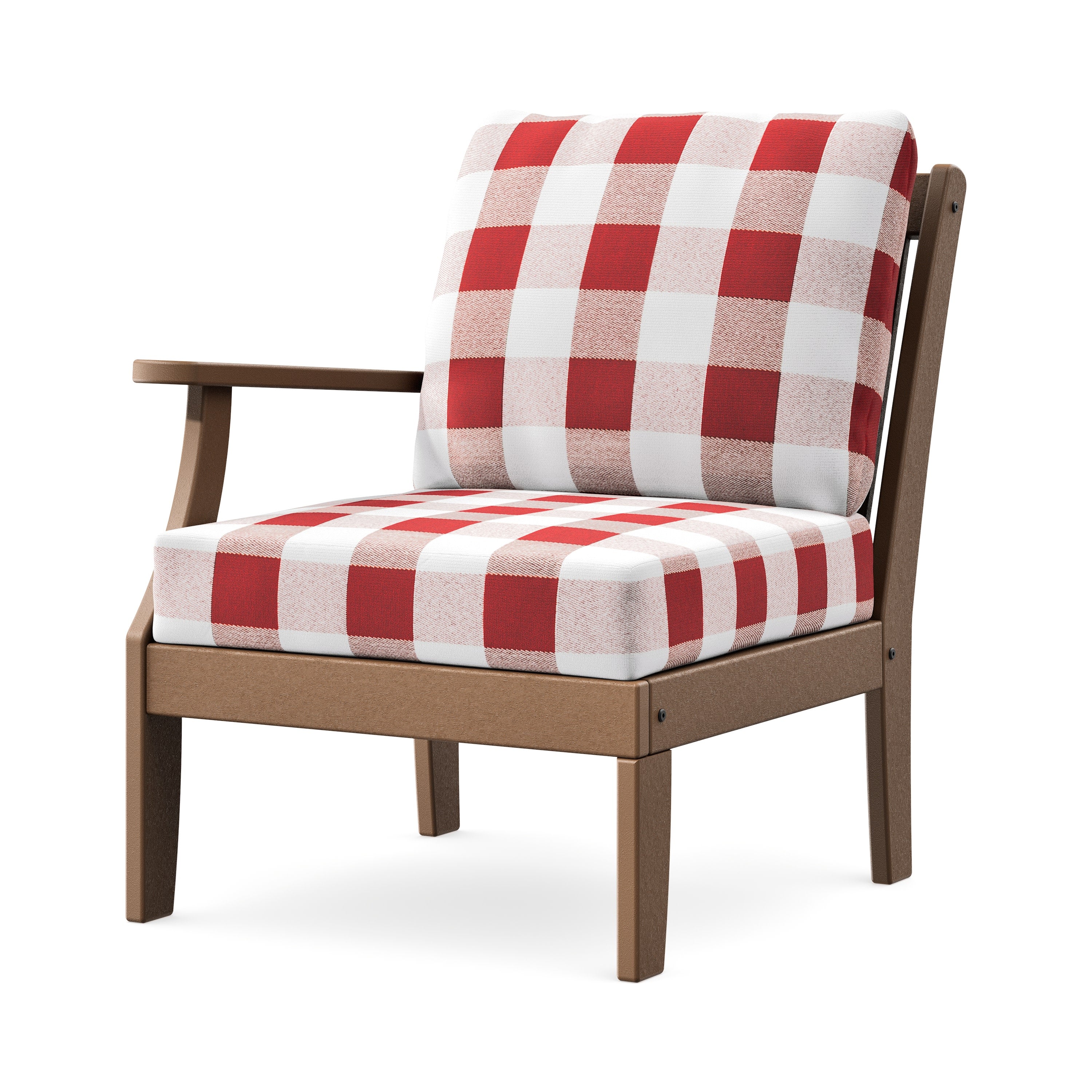 Braxton Modular Left Arm Chair in Teak / Buffalo Plaid Crimson
