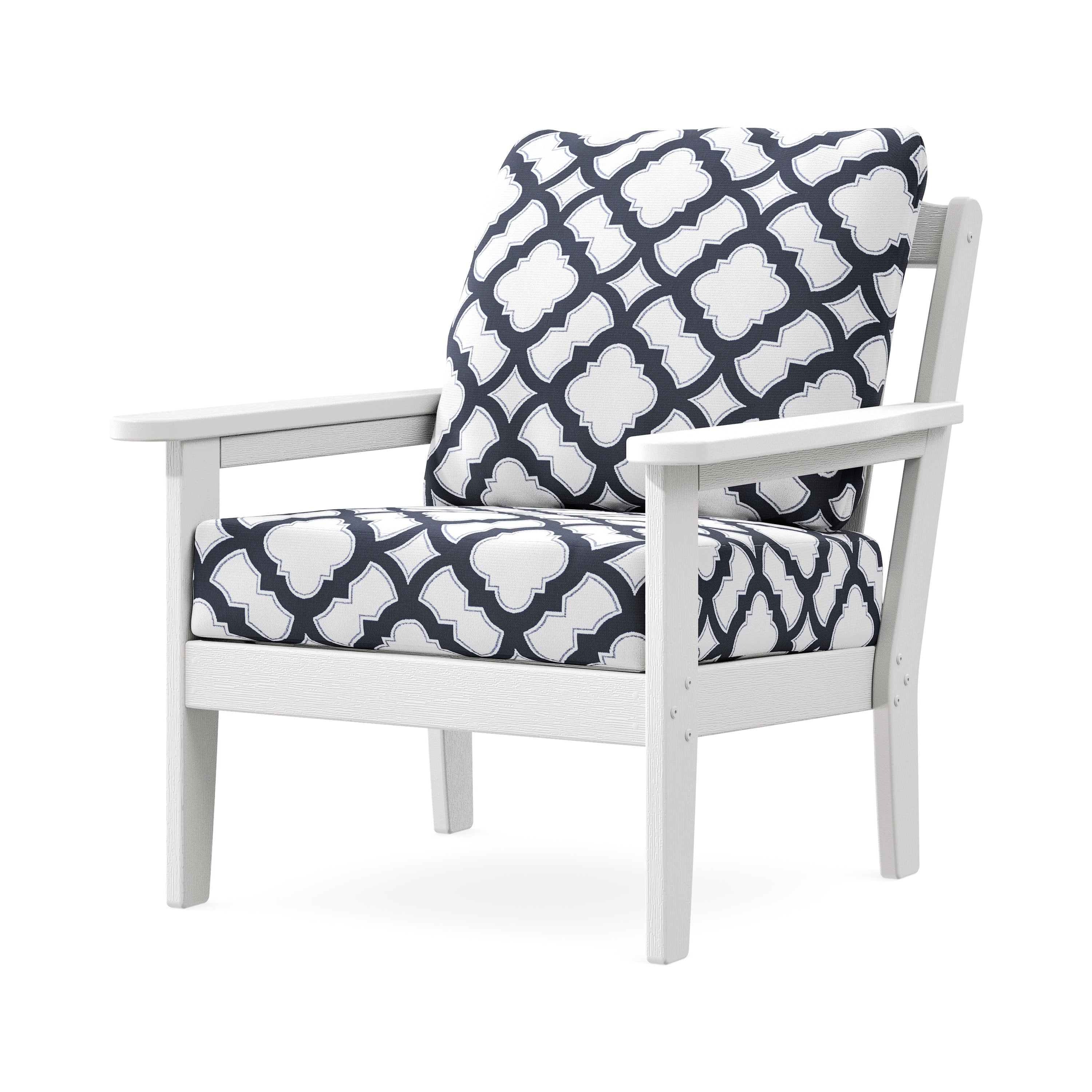 Cottage Deep Seating Chair in Vintage White / Trellis Navy