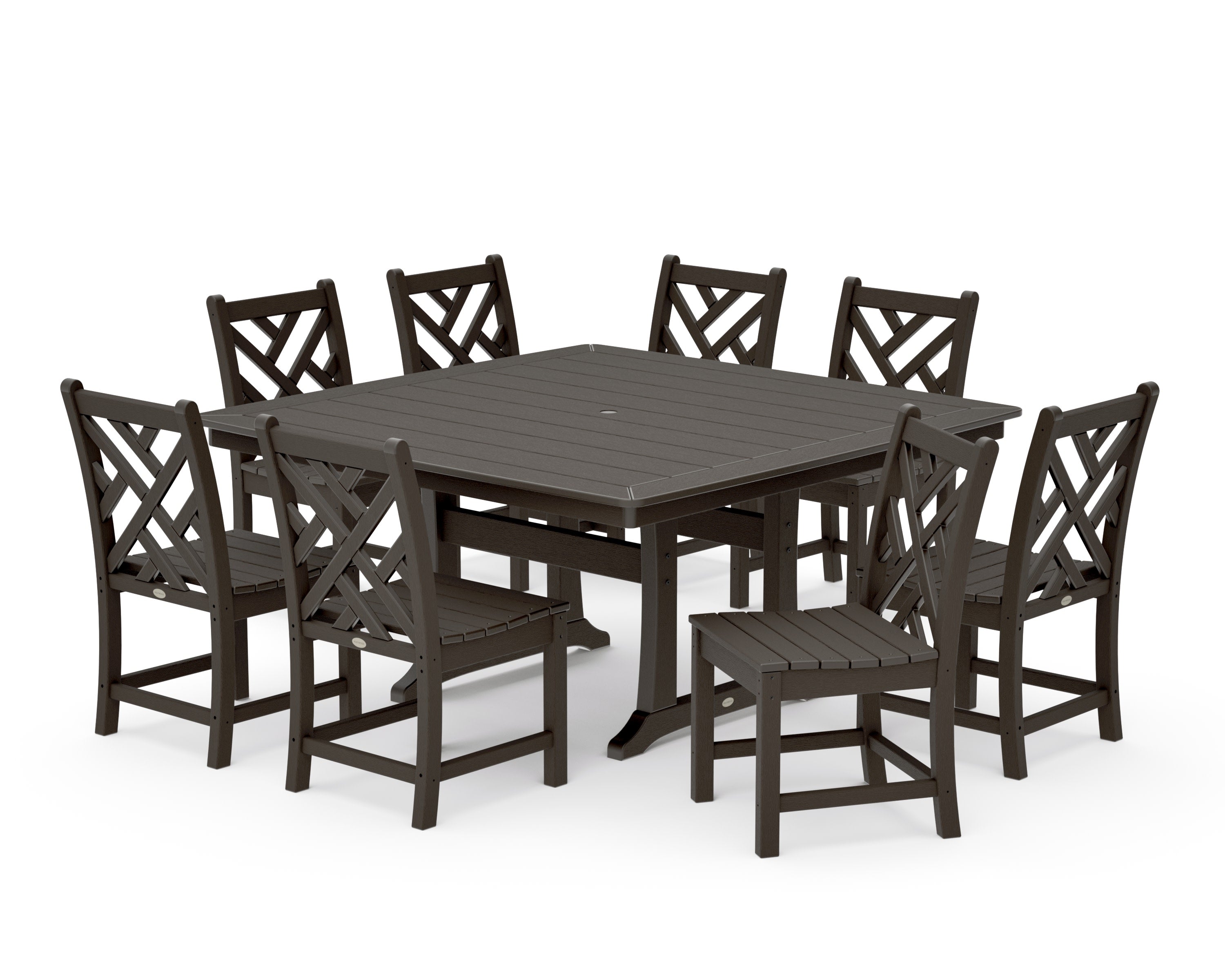 Chippendale 9-Piece Nautical Trestle Dining Set in Vintage Coffee