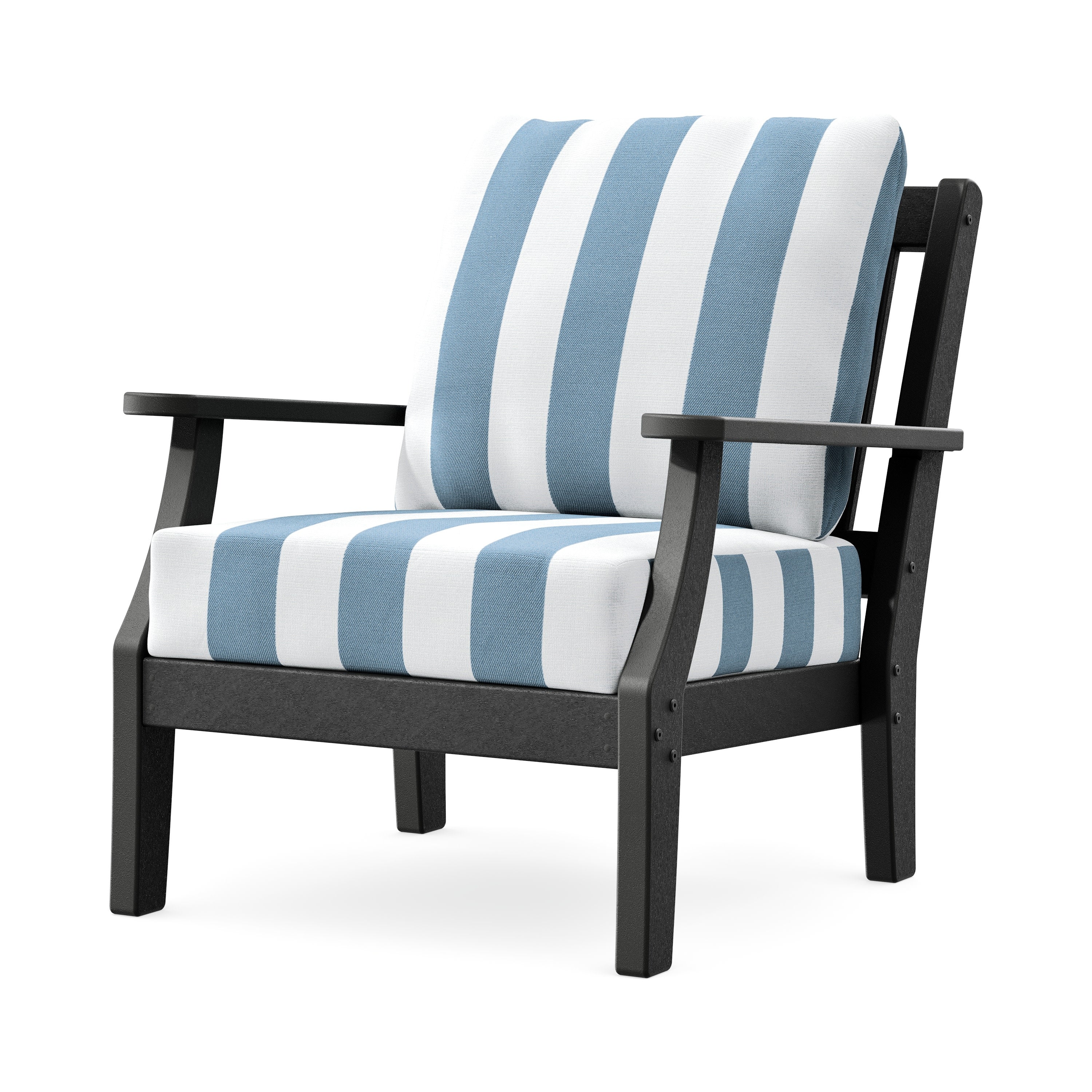 Chinoiserie Deep Seating Chair in Black / Cabana Stripe Sky Blue