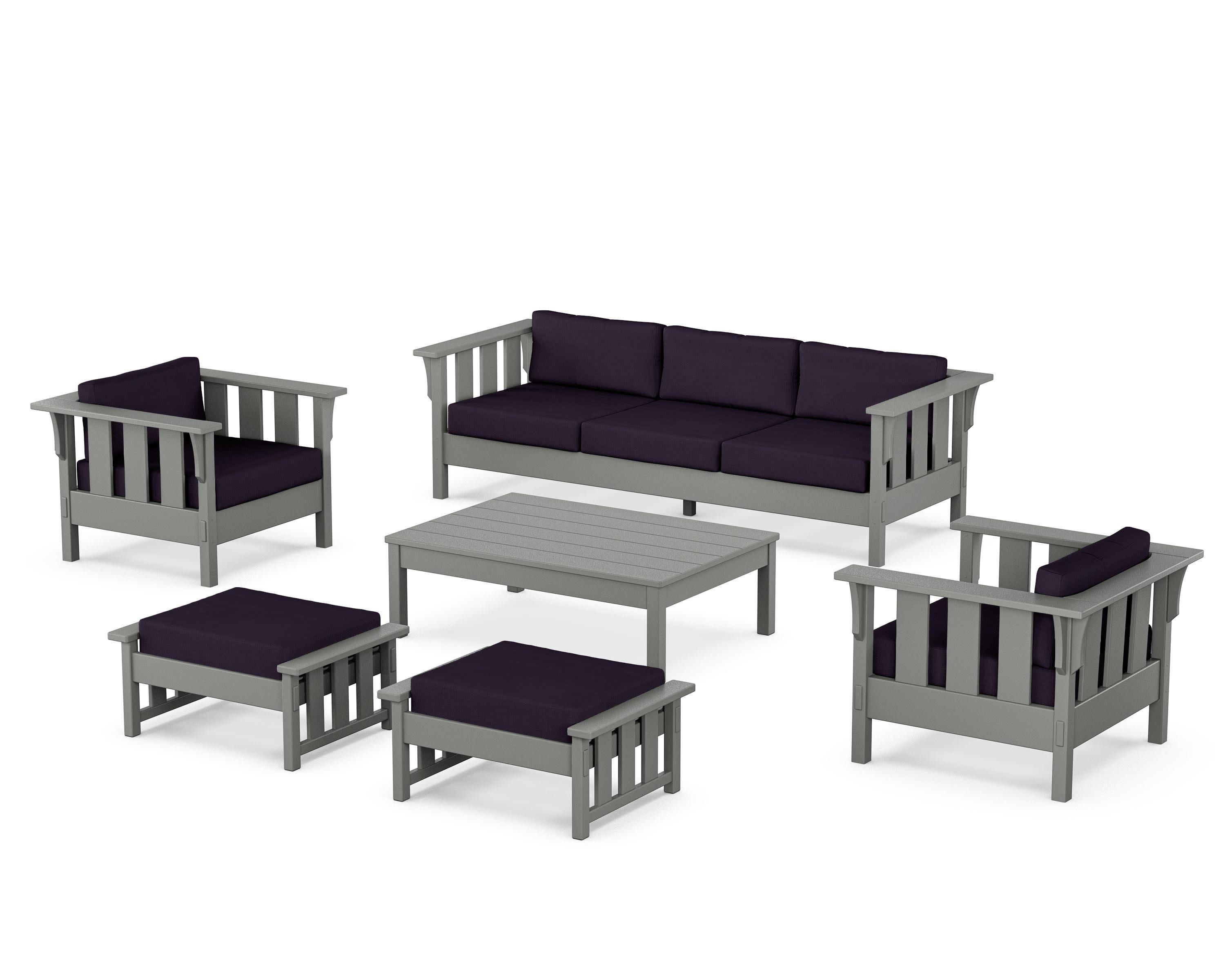 Acadia 6-Piece Lounge Sofa Set in Slate Grey / Navy Linen
