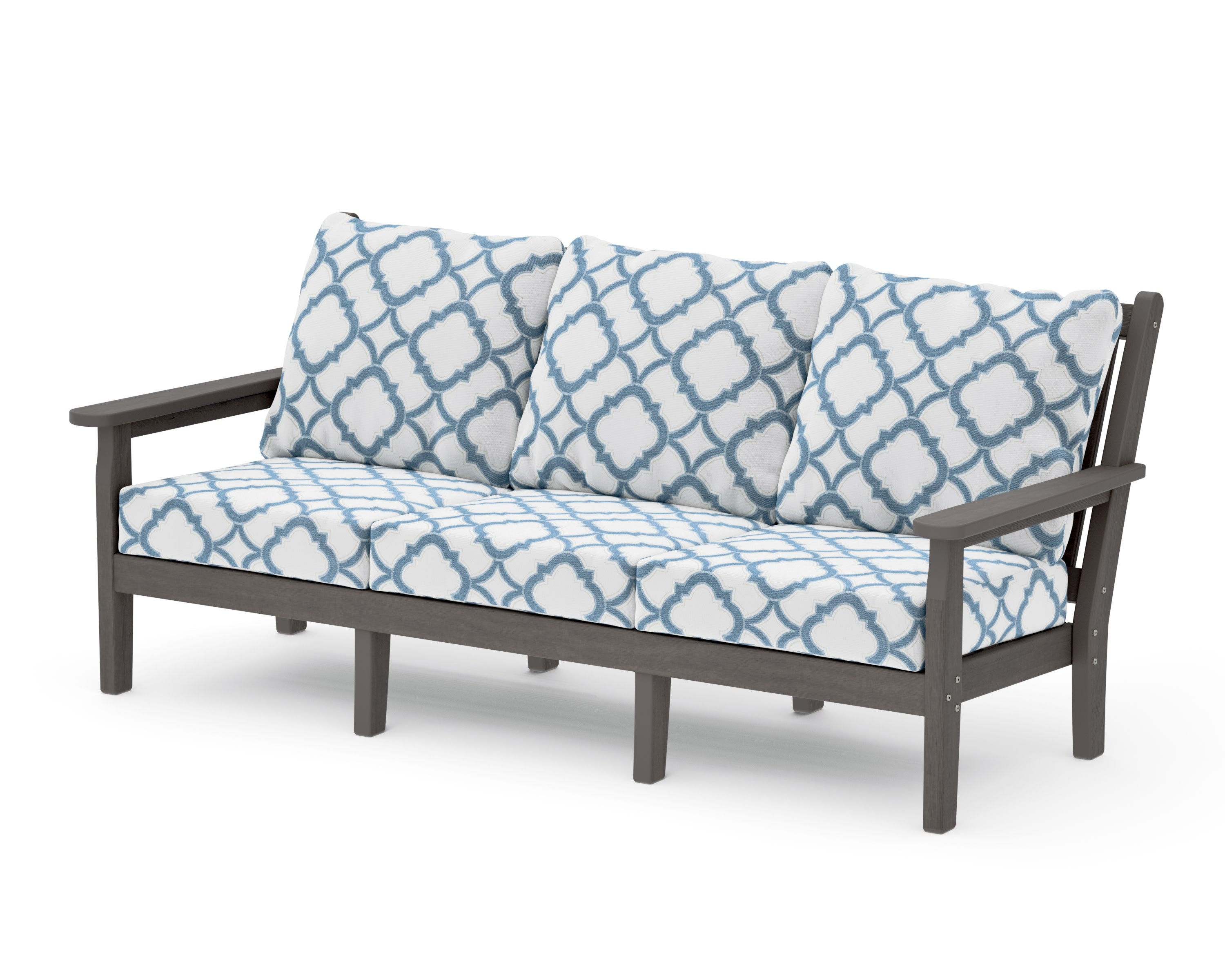 Chippendale Deep Seating Sofa in Driftwood / Trellis Sky Blue
