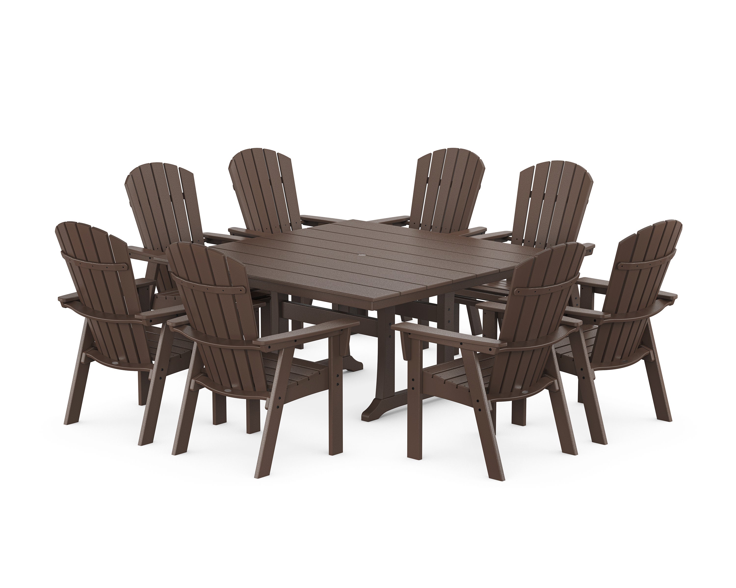 Nautical Curveback Adirondack 9-Piece Square Dining Set with Trestle Legs in Mahogany