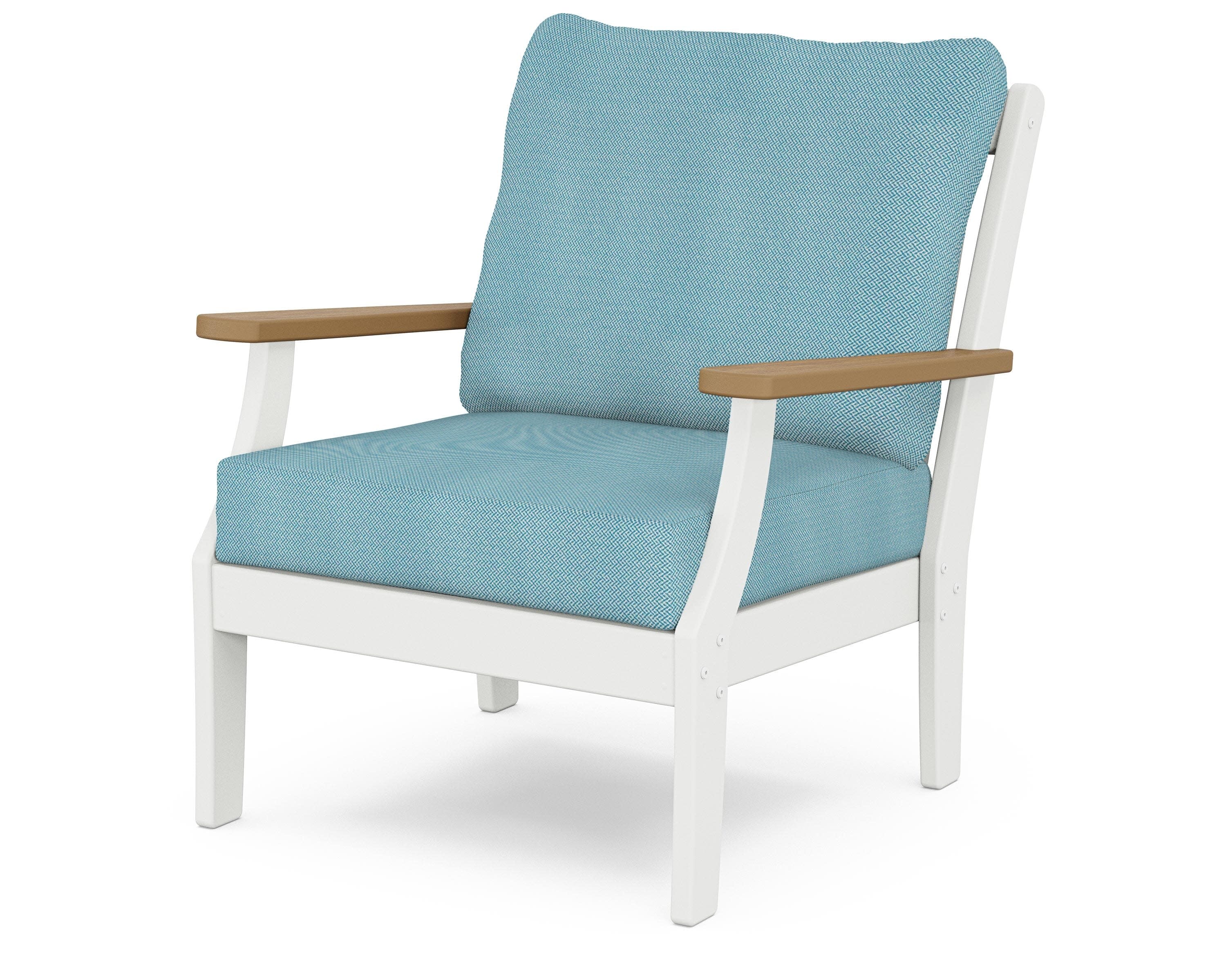 Braxton Deep Seating Chair in White / Natural / Lattice Sky Blue