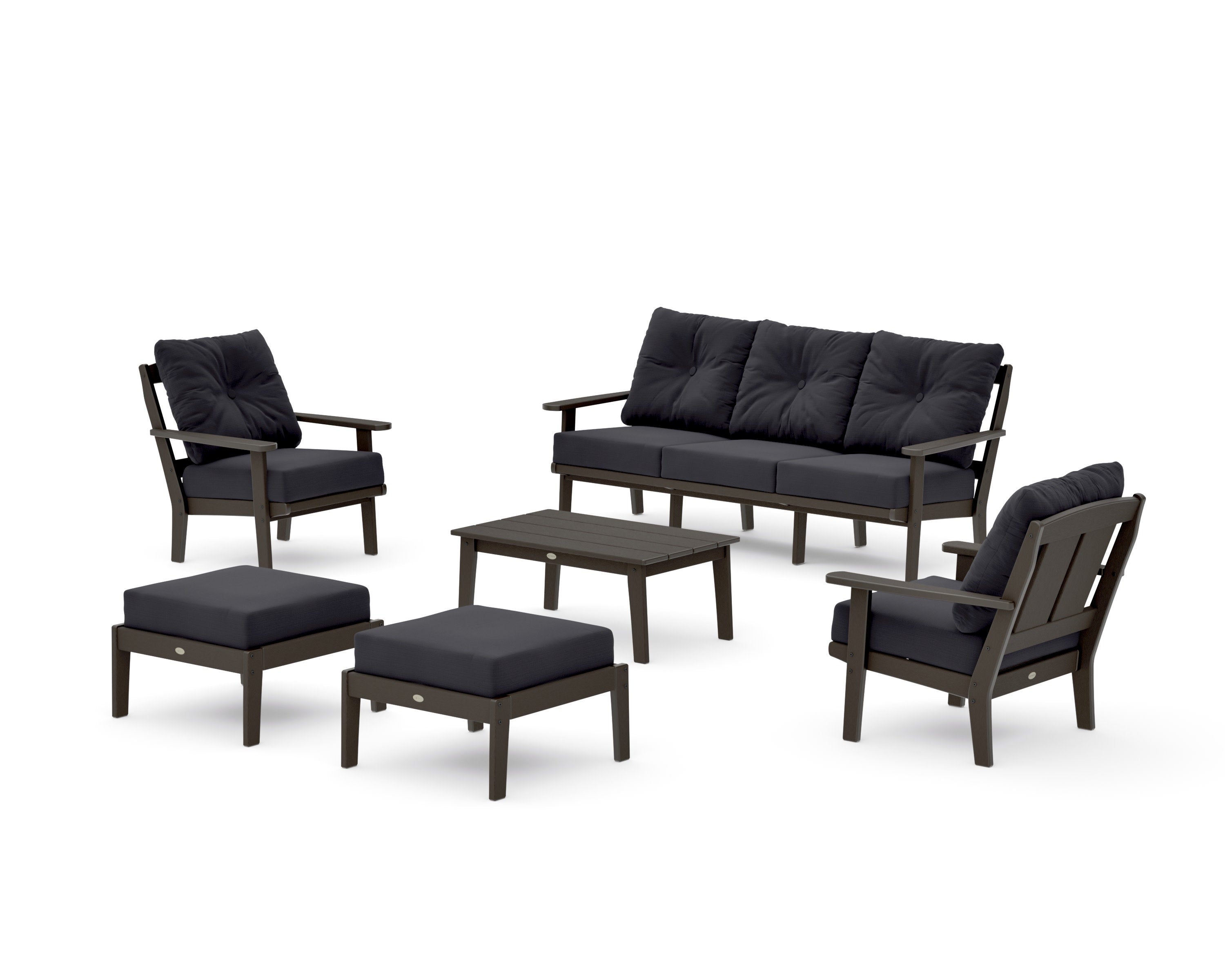 Mission 6-Piece Lounge Sofa Set in Vintage Coffee / Midnight Linen
