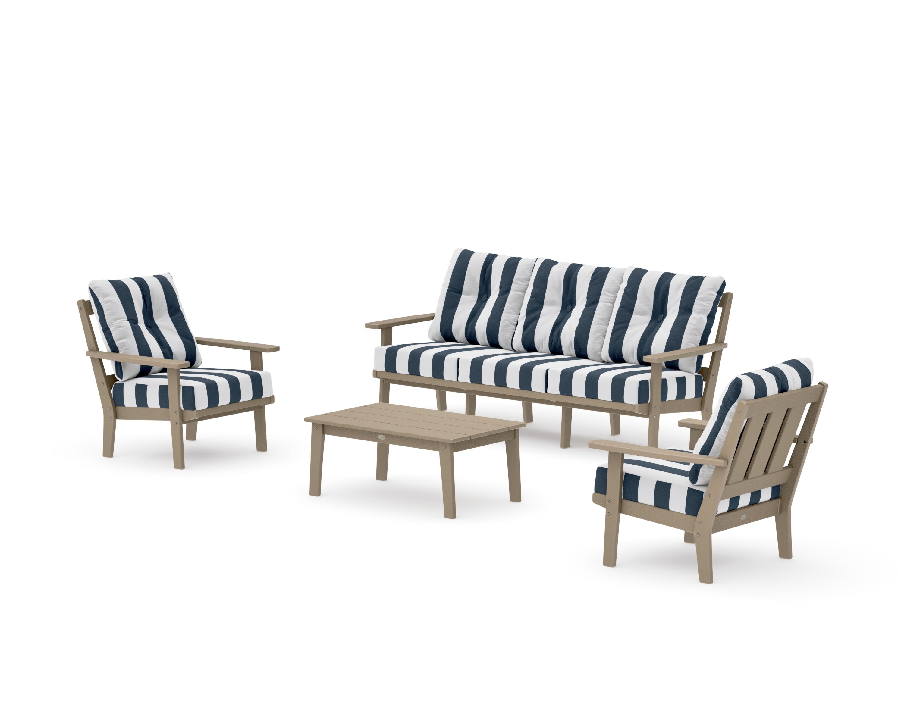 Oxford 4-Piece Deep Seating Set with Sofa in Vintage Sahara / Cabana Stripe Marine Indigo