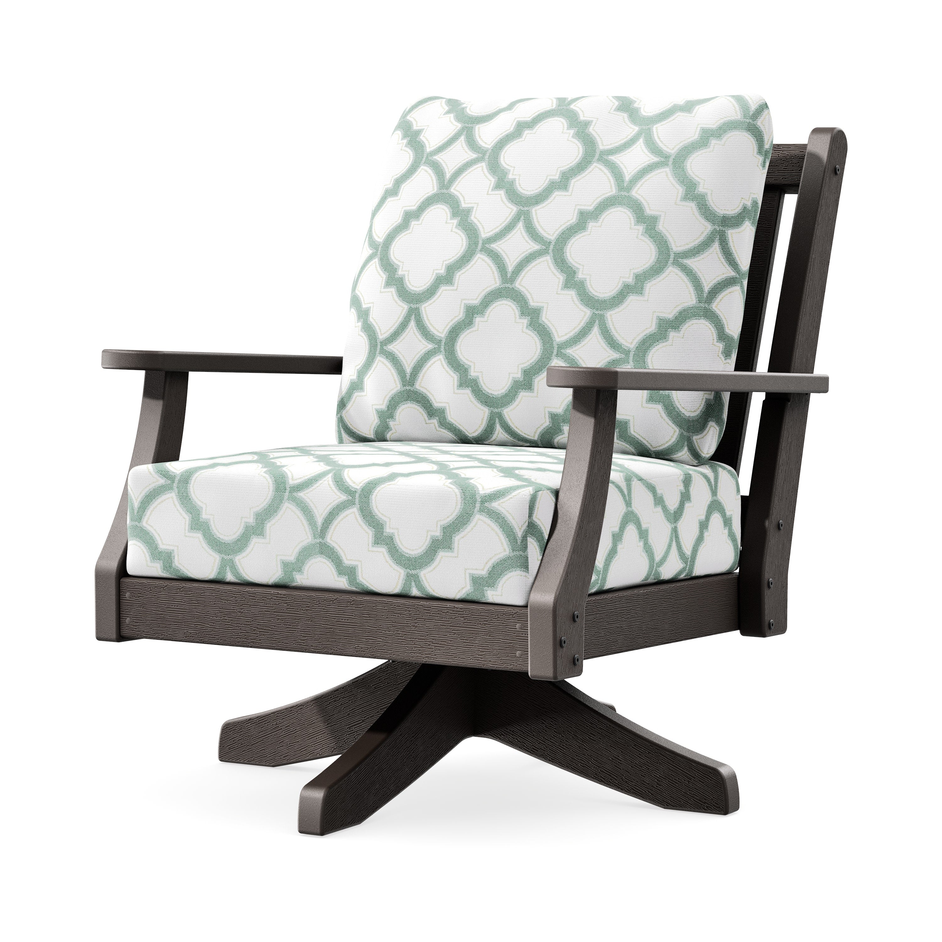Wovendale Deep Seating Swivel Chair in Vintage Coffee / Trellis Glacier Spa