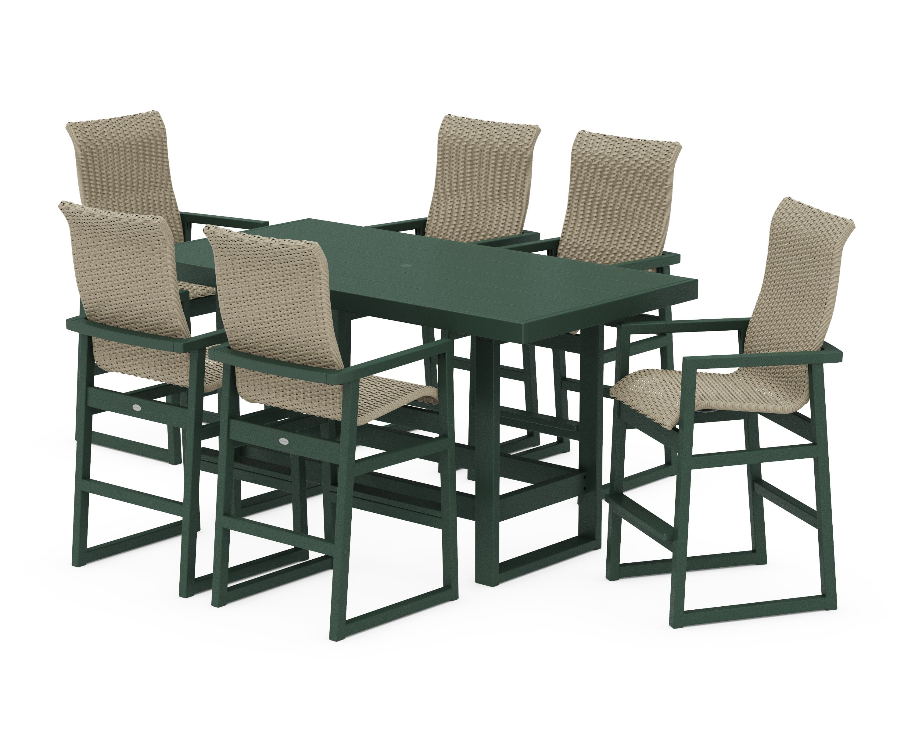 EDGE Woven Highback Arm Chair 7-Piece Bar Set in Green / Dune Grass