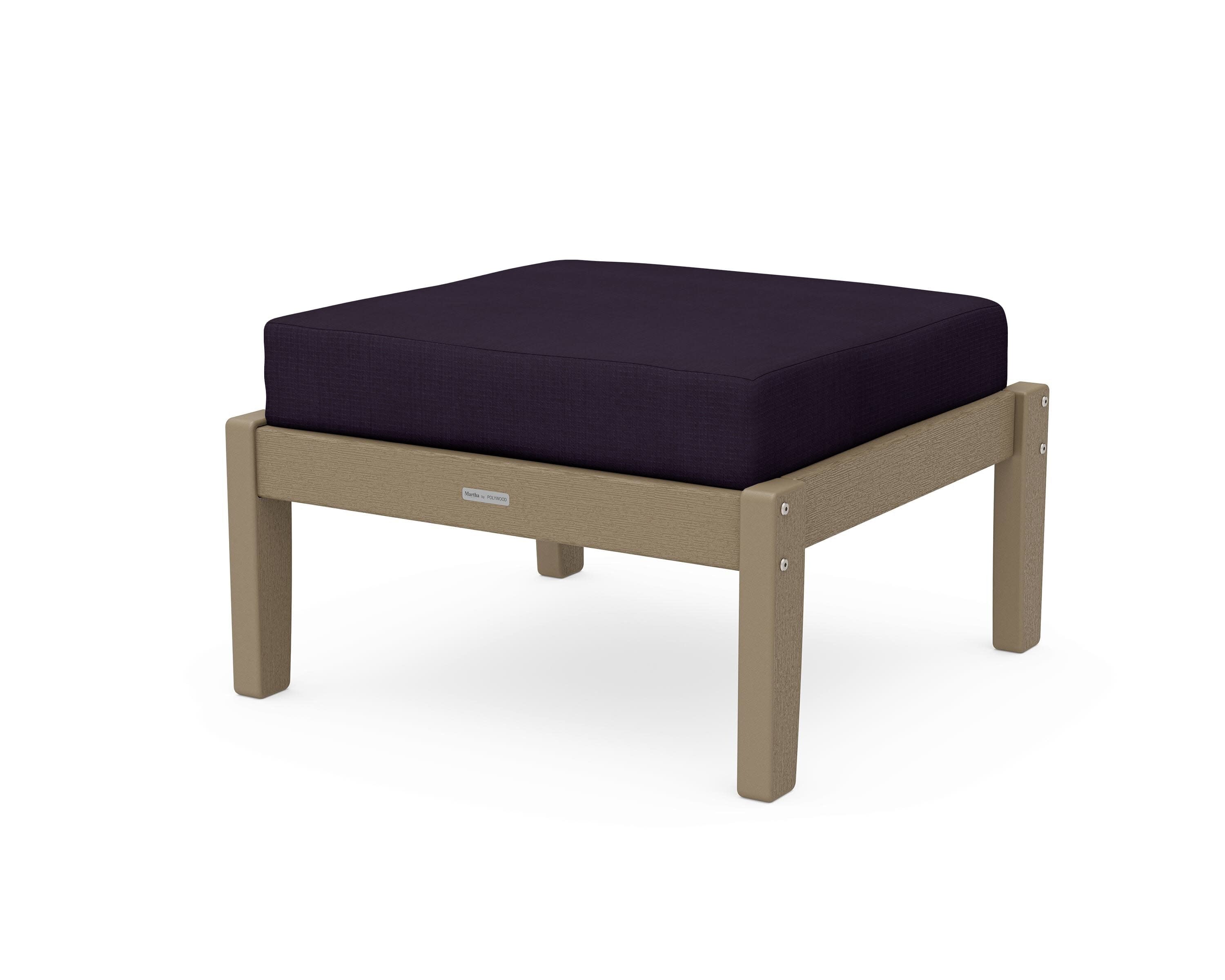 Chinoiserie Deep Seating Ottoman in Vintage Sahara / Navy Linen