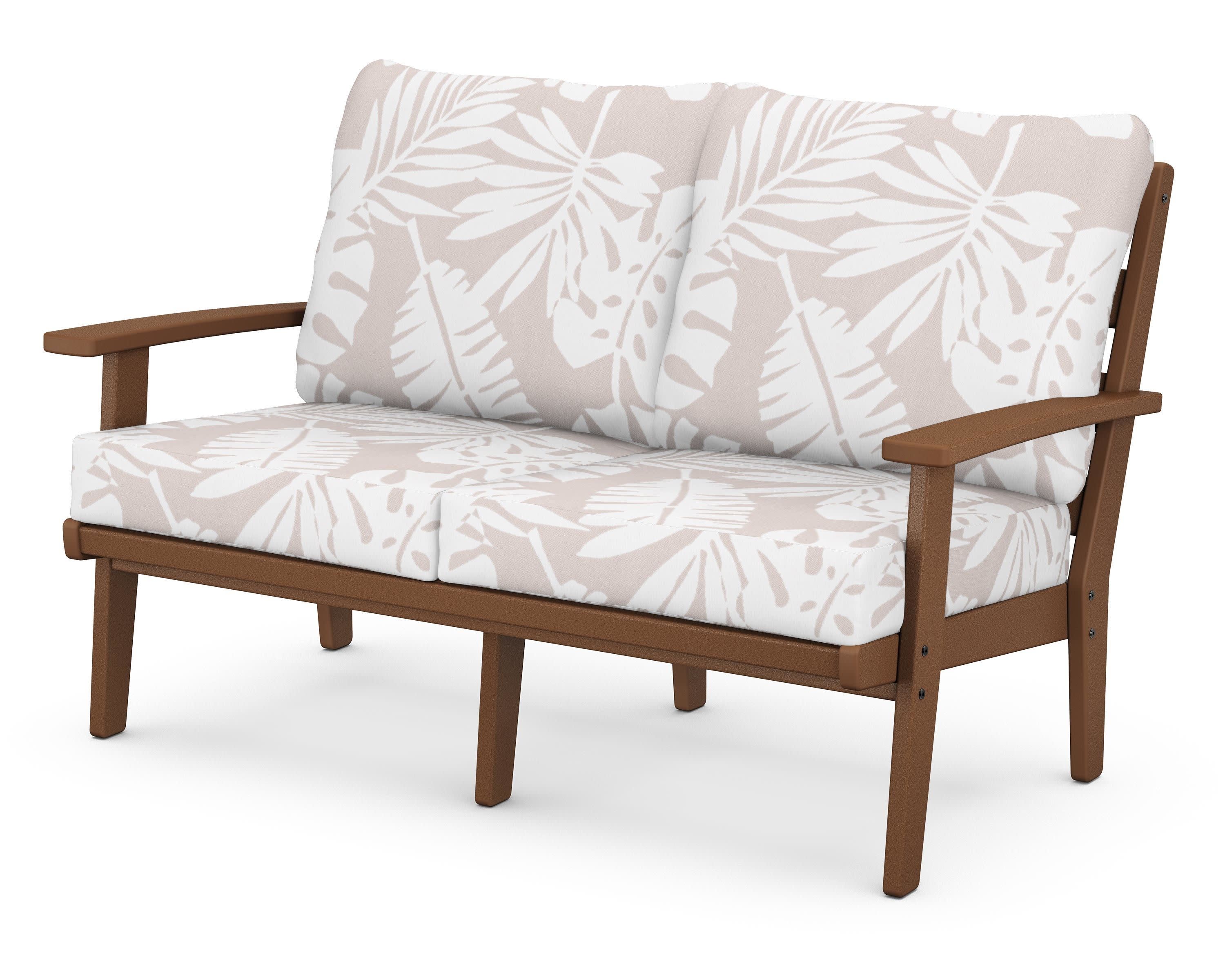 Grant Park Deep Seating Loveseat in Teak / Leaf Dune Burlap