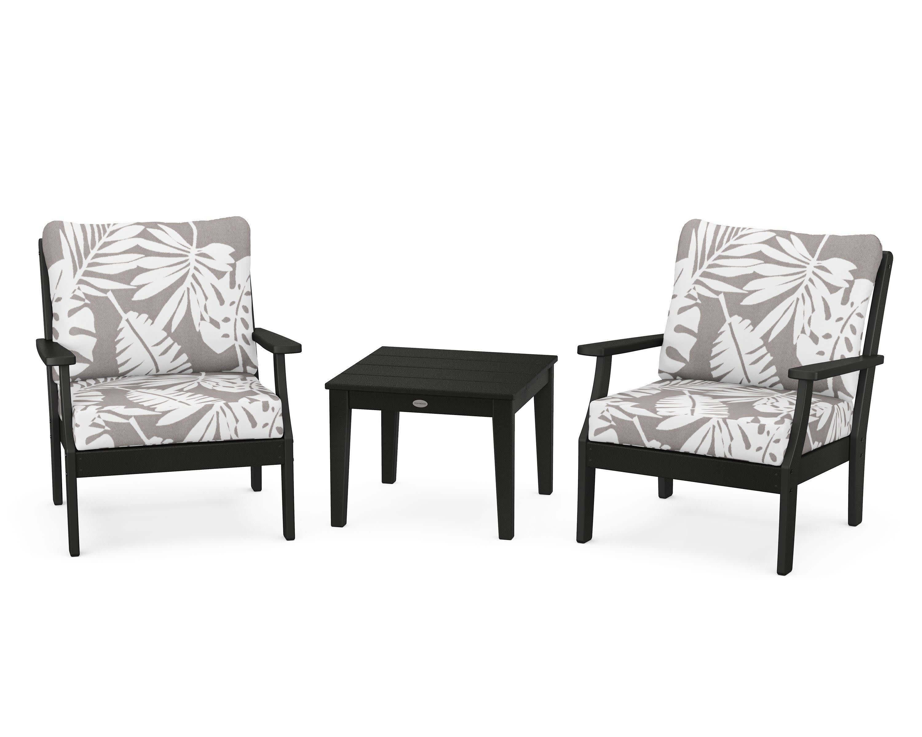 Braxton 3-Piece Deep Seating Set in Black / Leaf Grey Mist