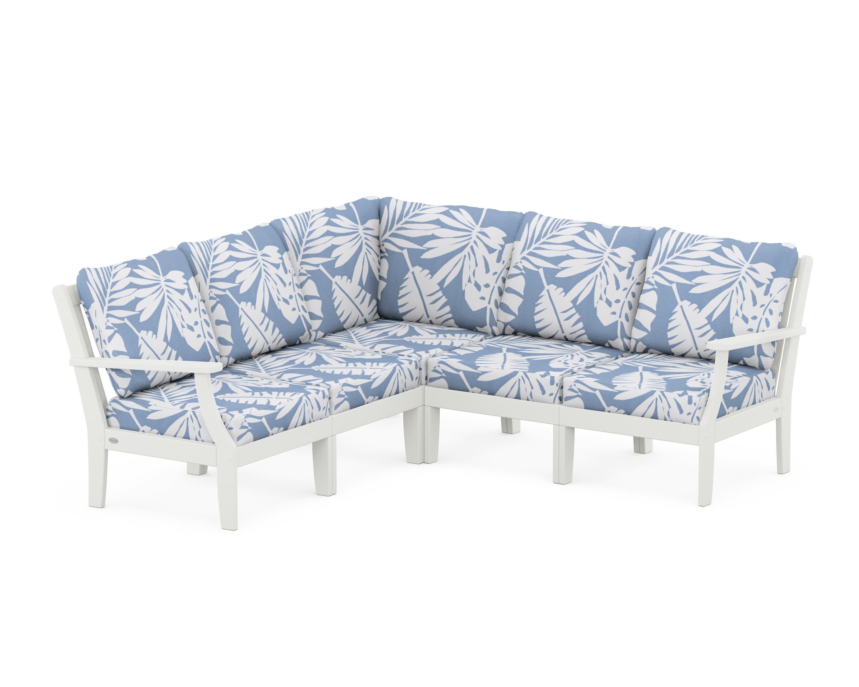 Braxton Modular 5-Piece Deep Seating Set in Vintage White / Leaf Sky Blue
