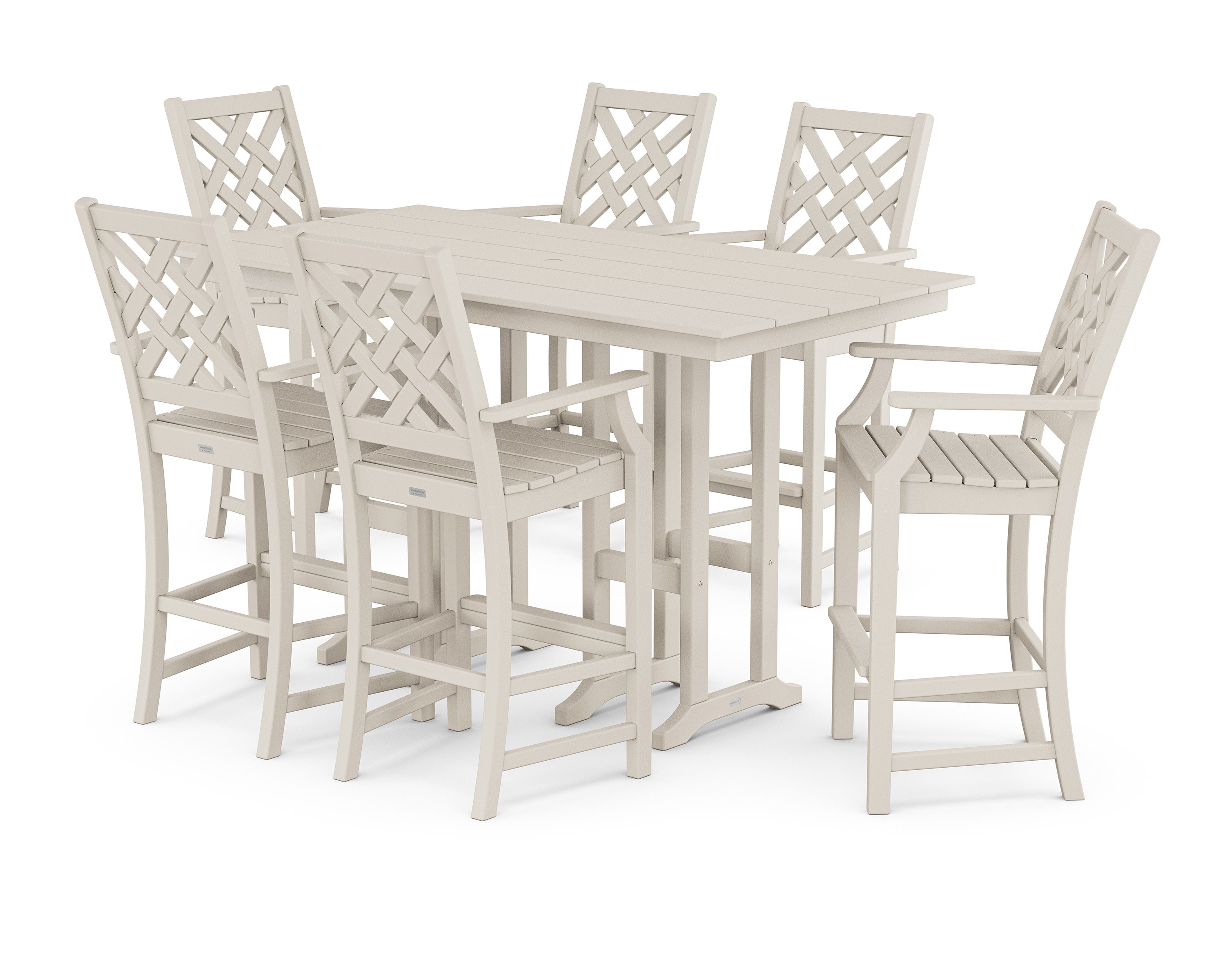Wovendale Arm Chair 7-Piece Farmhouse Bar Set in Sand